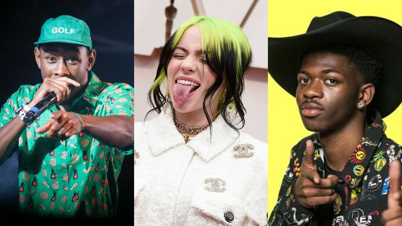 Tyler, the Creator (Foto: Jack Plunkett/Invision/AP), Billie Eilish (Foto: Jordan Strauss / Invision / AP) e Lil Nas X (Foto: Divulgação)