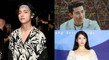 V do BTS (Foto:  Frazer Harrison/Getty Images for The Recording Academy), Ok Taec-yeon (Foto: Reprodução/IMDb) e IU (Foto: Chung Sung-Jun/Getty Images)