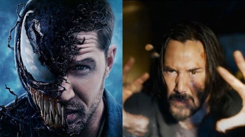 Venom: Tempo de Carnificina (Foto: Reprodução/Divulgação) e Cena do trailer de Matrix Resurrections (Foto: Reprodução/YouTube)