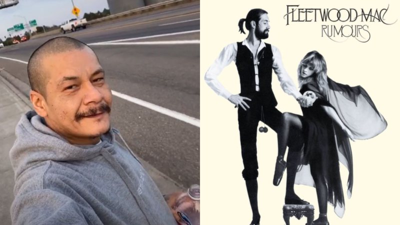 Montagem com trecho do vídeo do TikTok e disco do Fleetwood Mac (Fotos: Reprodução)