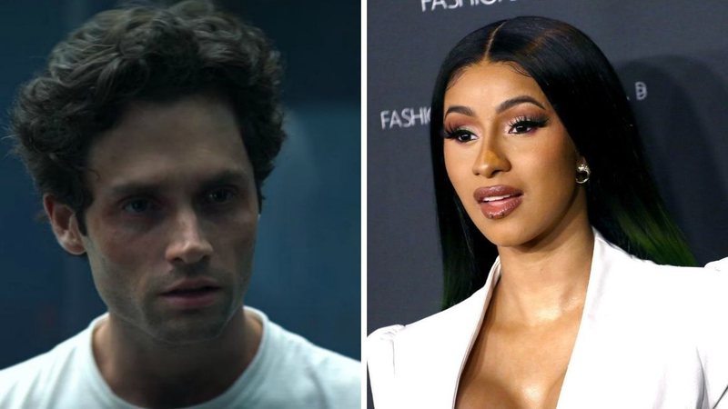 Penn Badgley em You (Foto: Reprodução) | Cardi B (Foto: Getty Images /Tommaso Boddi)