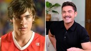 Zac Efron como Troy Bolton (Foto: Reprodução / Disney Channel) e o ator em 2022 (Foto: Joe Scarnici/Getty Images for AT&T)