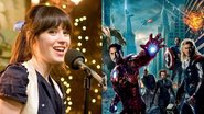 Zooey Deschanel e capa de Vingadores (Fotos: Reprodução /Twitter)