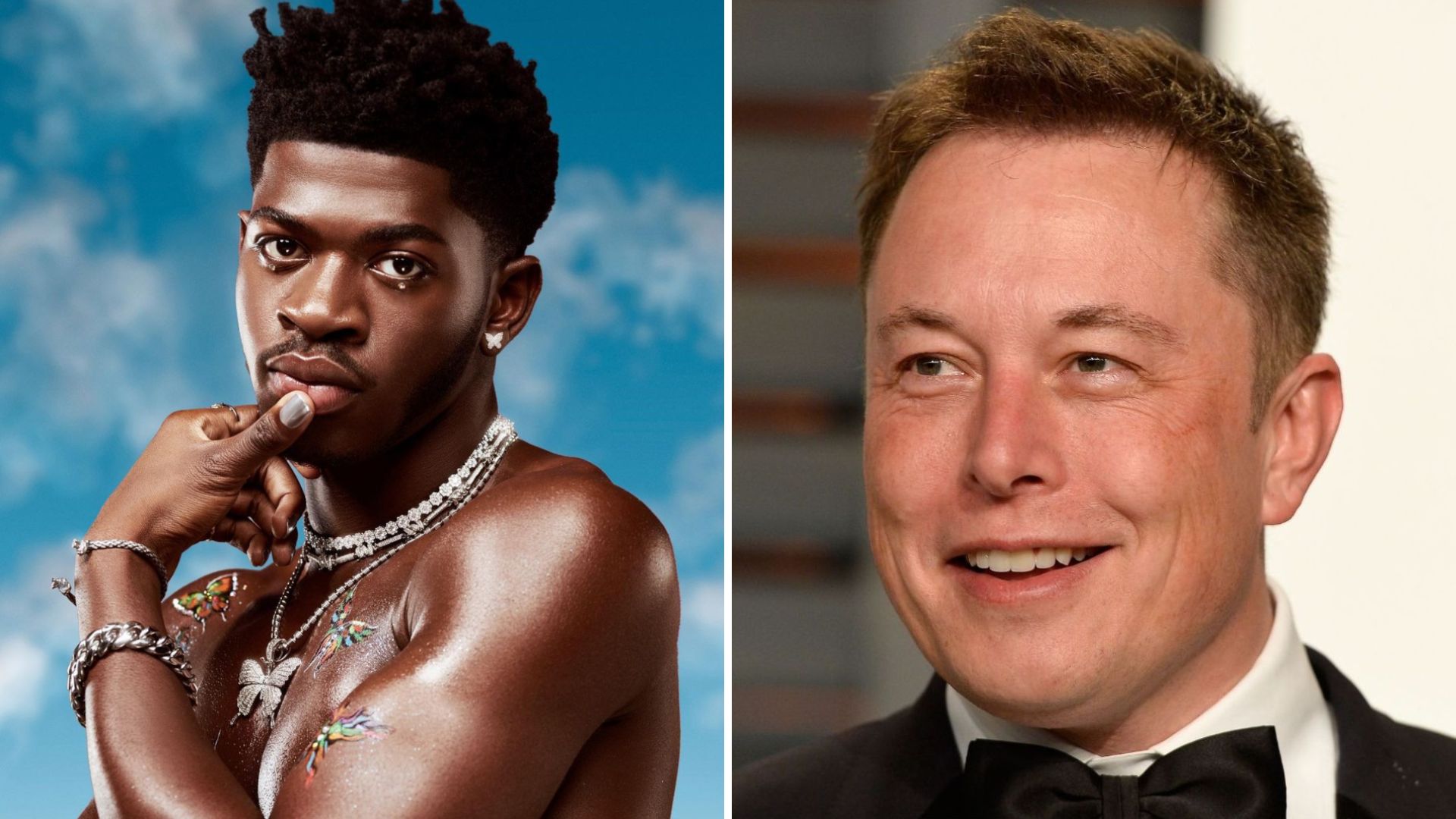Lil Nas X (Foto: Reprodução / Twitter @lilnasx) e Elon Musk (Foto: Pascal Le Segretain / Getty Images)