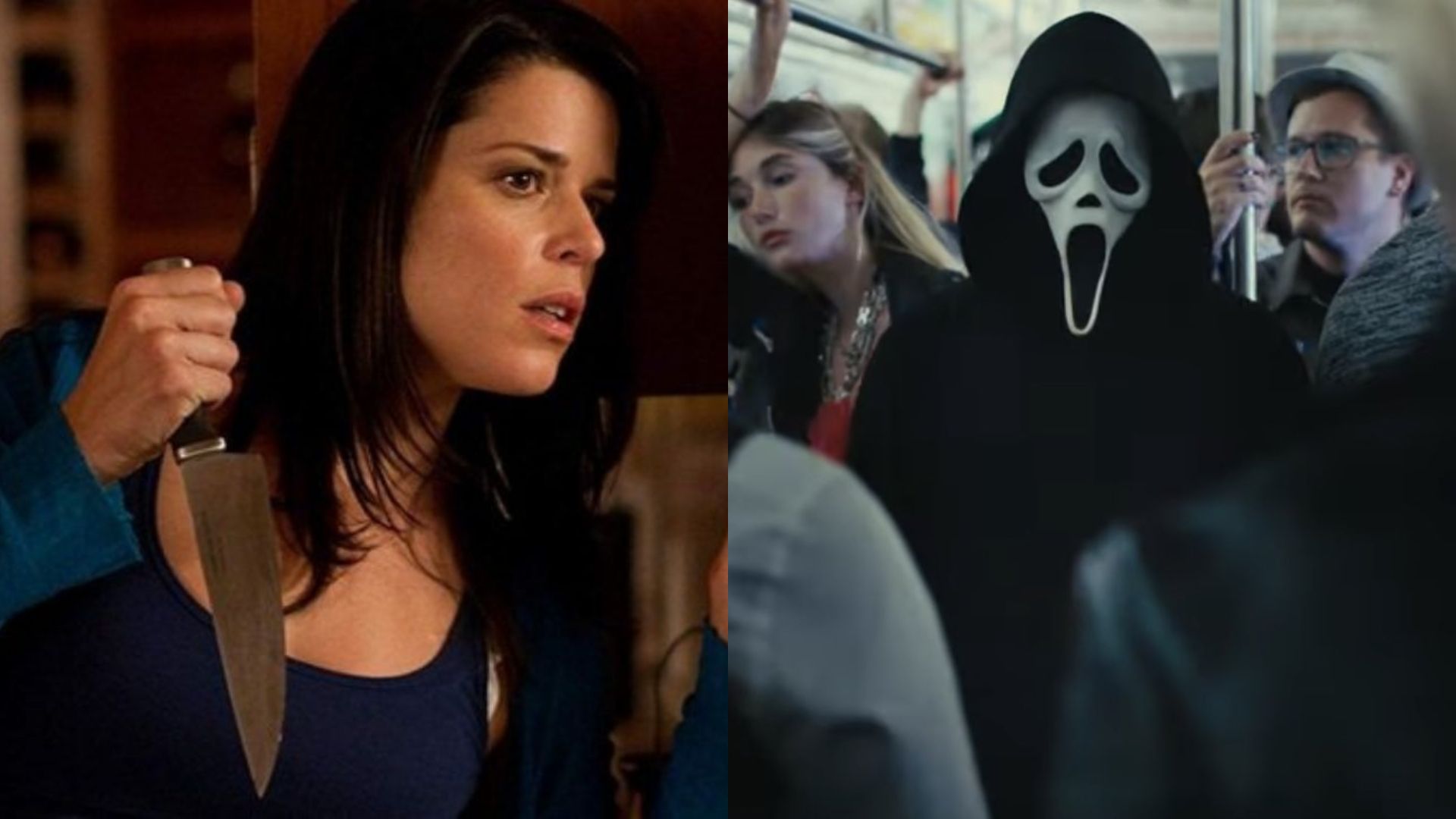 Neve Campbell em Pânico 5 (Foto: Divulgação) e Cena de Pânico 6 (Foto: Reprodução/Twitter)