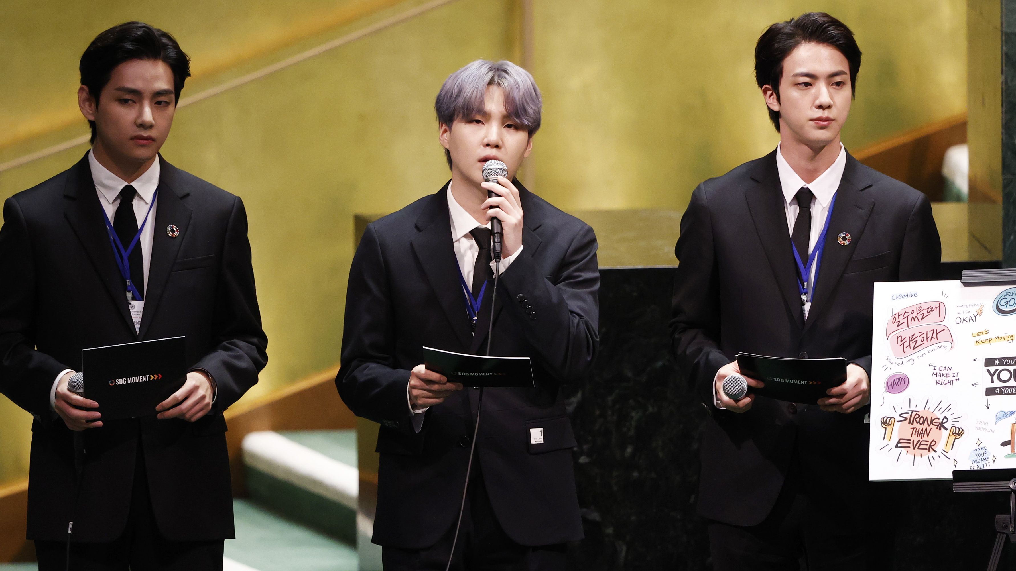 Taehyung/V, Suga e Jin do BTS (Foto: Getty Images)
