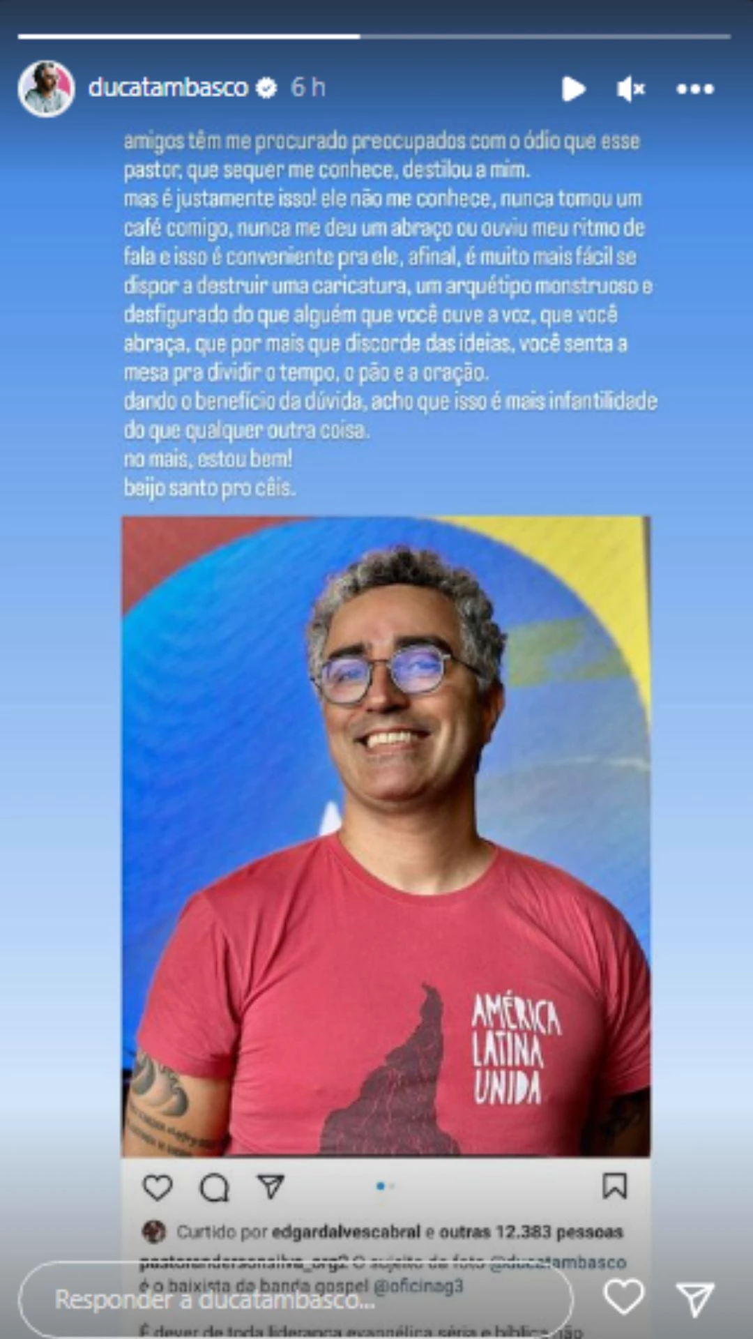 Stories do Instagram de Duca Tabasco