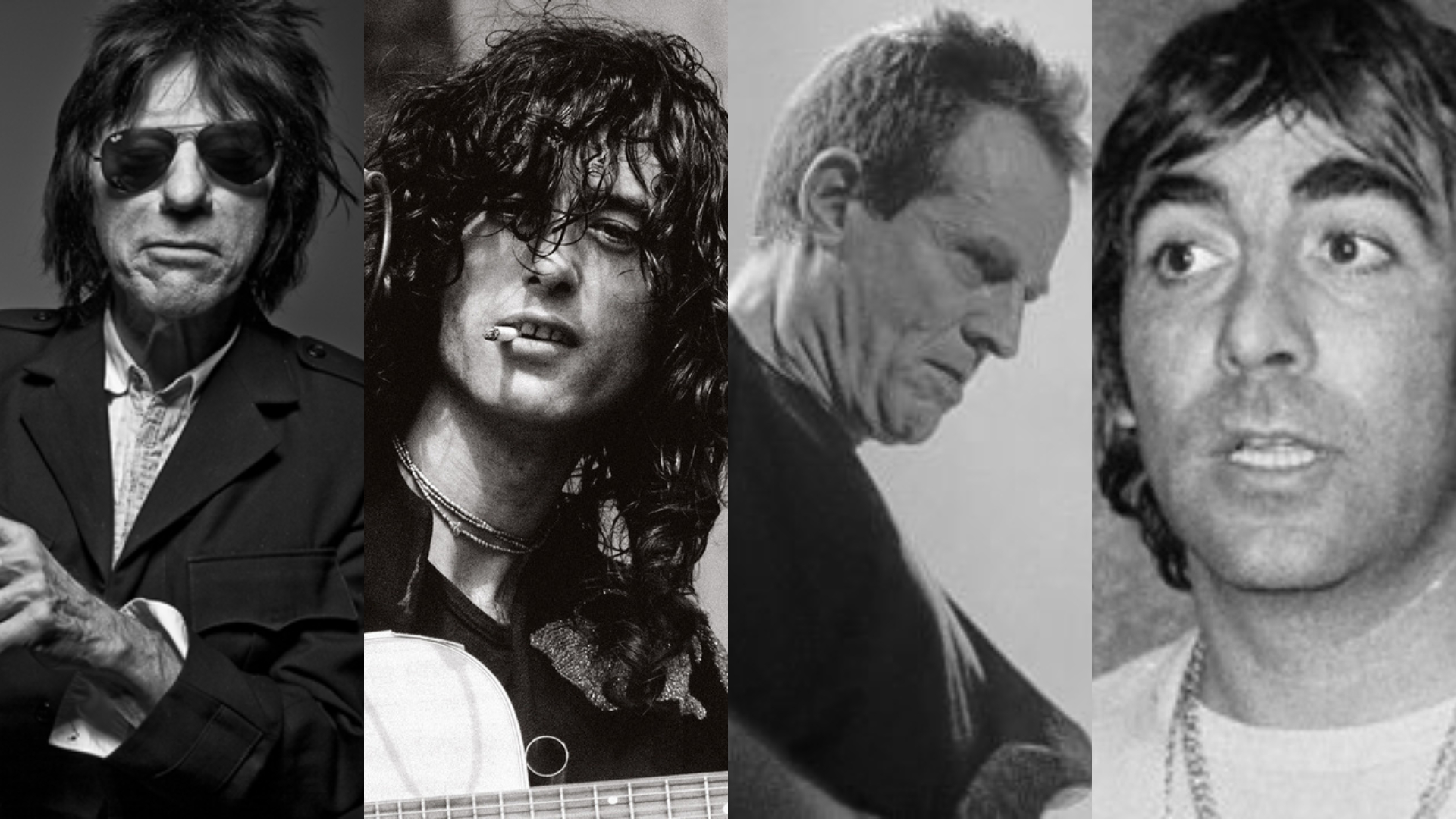 Jeff Beck (Foto: Legacy), Jimmy Page (Foto: Michael Zagaris Photography LLC e Reel Art Press), John Paul Jones (Foto: Getty Images) e Keith Moon (Foto: AP)