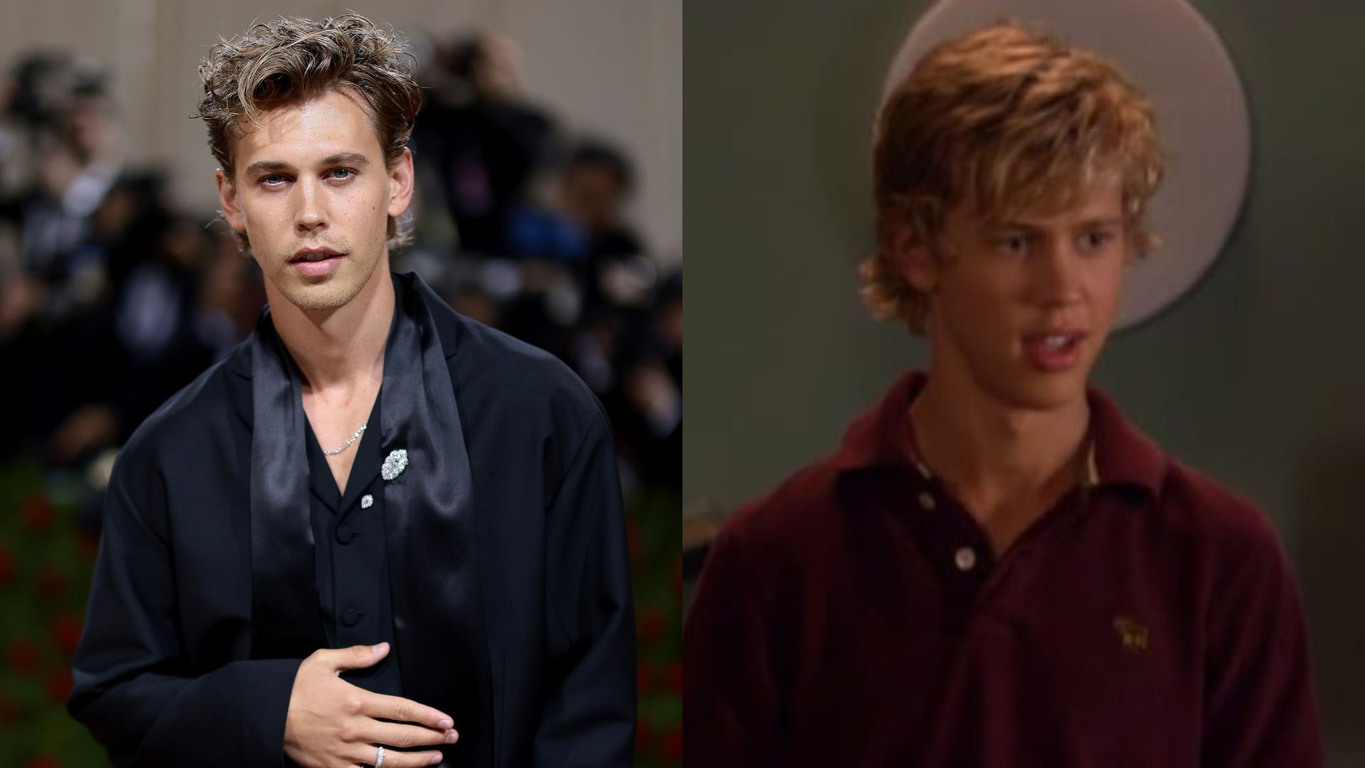 Austin Butler (Foto: Dimitrios Kambouris/Getty Images for The Met Museum/Vogue) e ator em Zoey 101 (Foto: Reprodução/Nickelodeon)