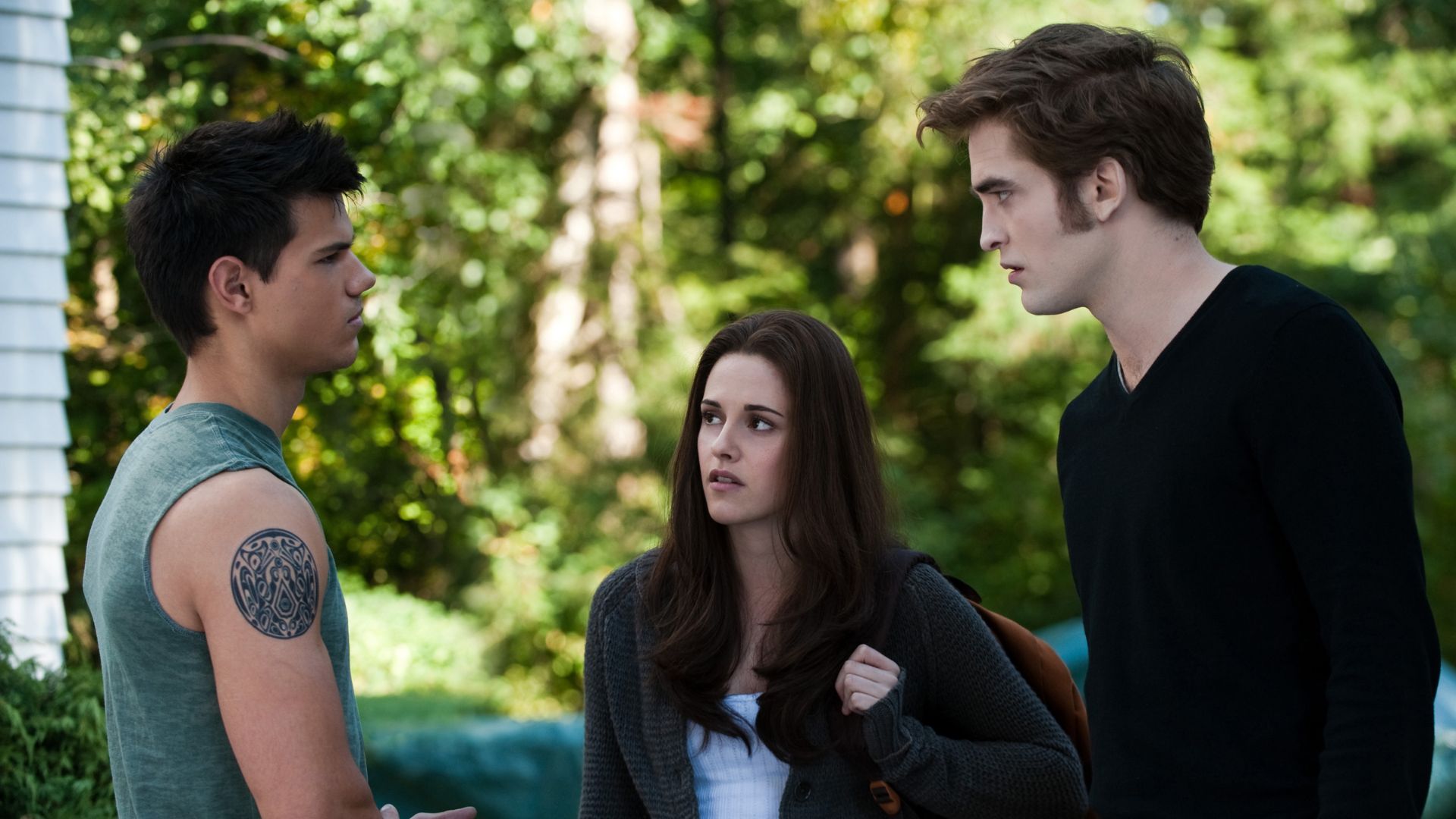 Taylor Lautner, Kristen Stewart e Robert Pattinson em Lua Nova (Foto: Reprodução)