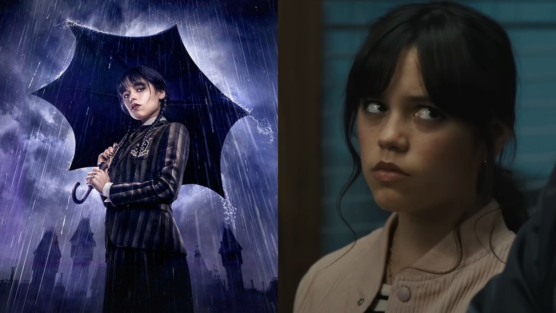 Jenna Ortega em Wandinha (Foto: Divulgação/Netflix) e atriz em Pânico 6 (Foto: Reprodução)