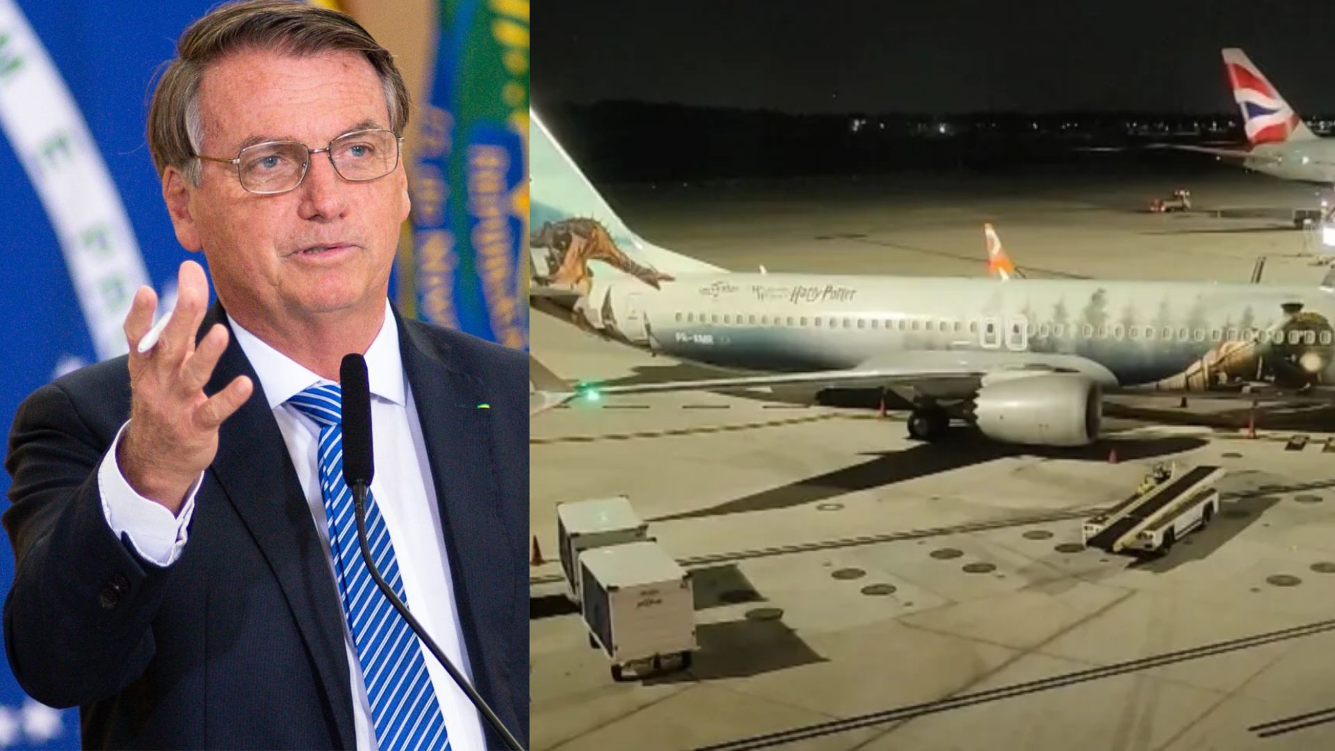 Jair Bolsonaro (Foto: Getty Images), Avião da Gol com pintura de Harry Potter (Foto: Reprodução / CNN)