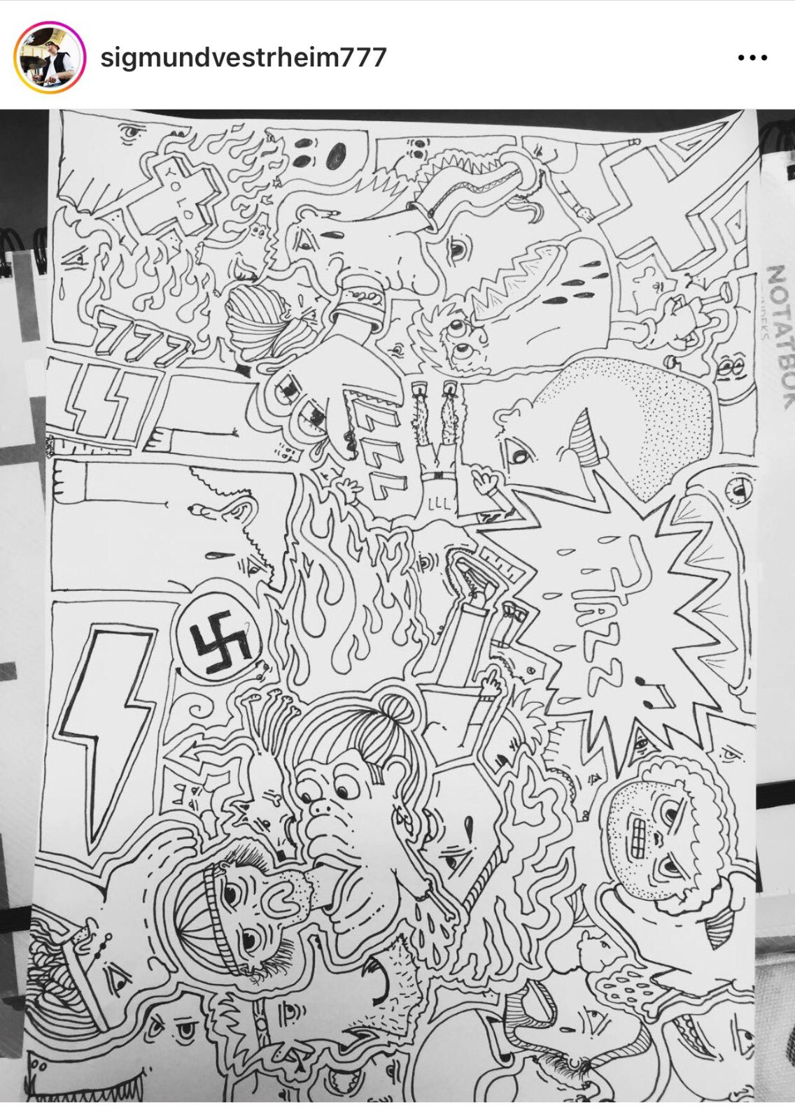 Suástica nazista em desenho de Sigmund Vestrheim