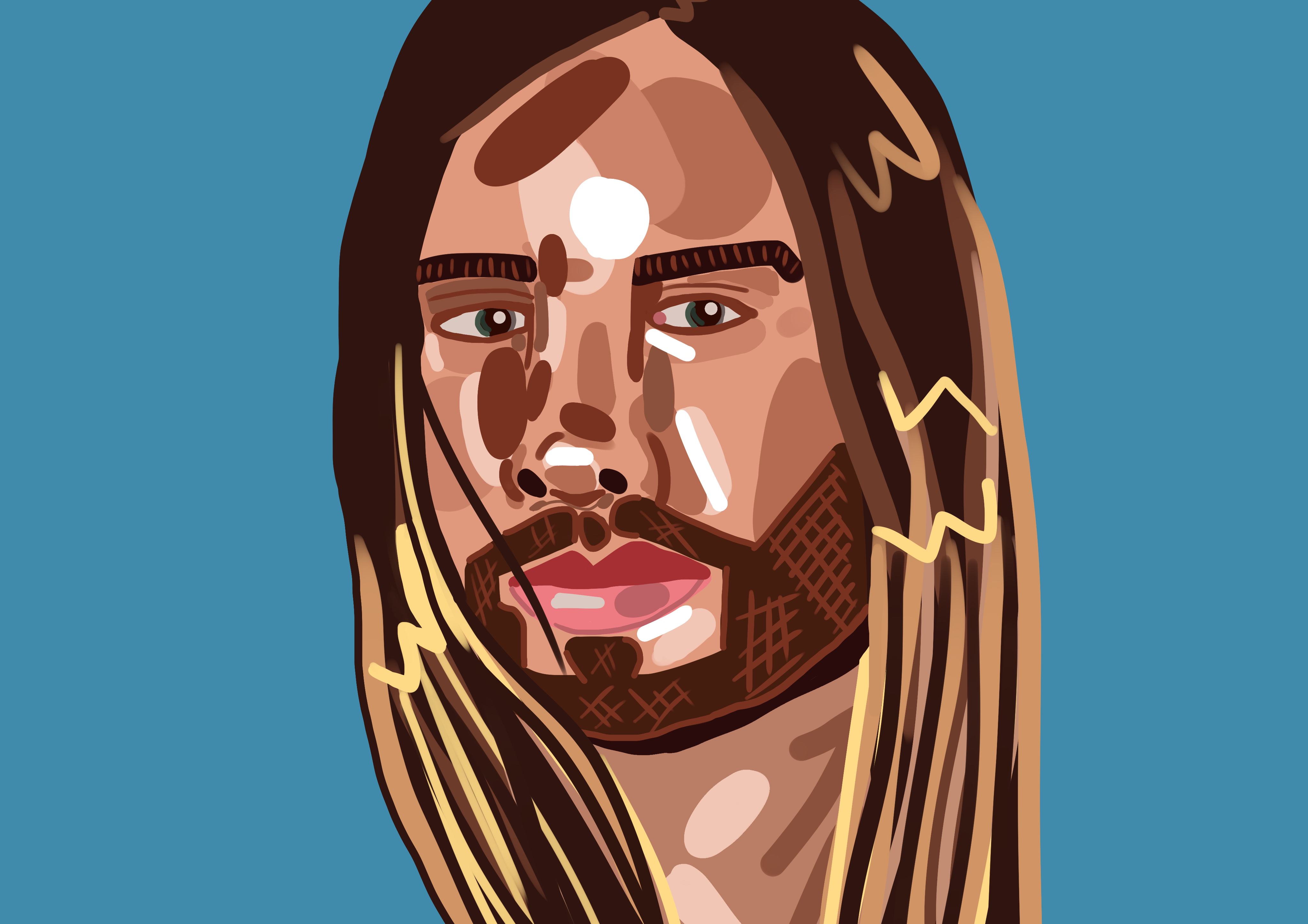 Ilustração de Kevin Parker. Fundo azul.