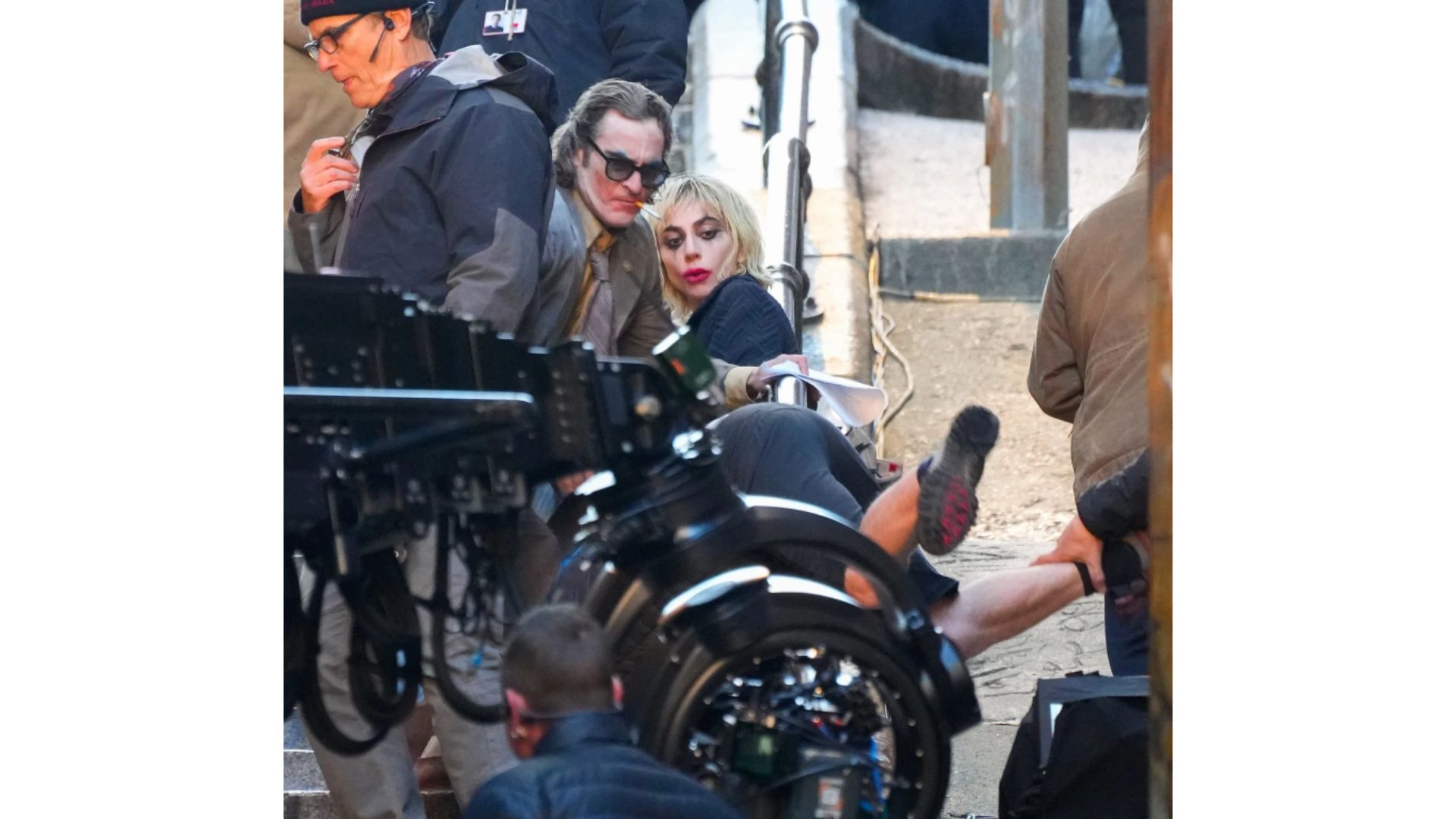 Joaquin Phoenix e Lady Gaga em filmagens de "Joker: Folie à Deux"