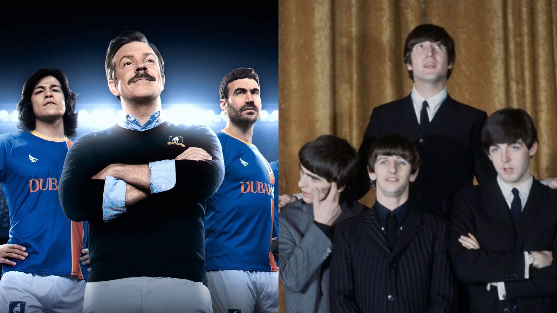 Personagens de Ted Lasso (Foto: Divulgação) e Beatles (Foto: Apple Corps Ltd 2009)