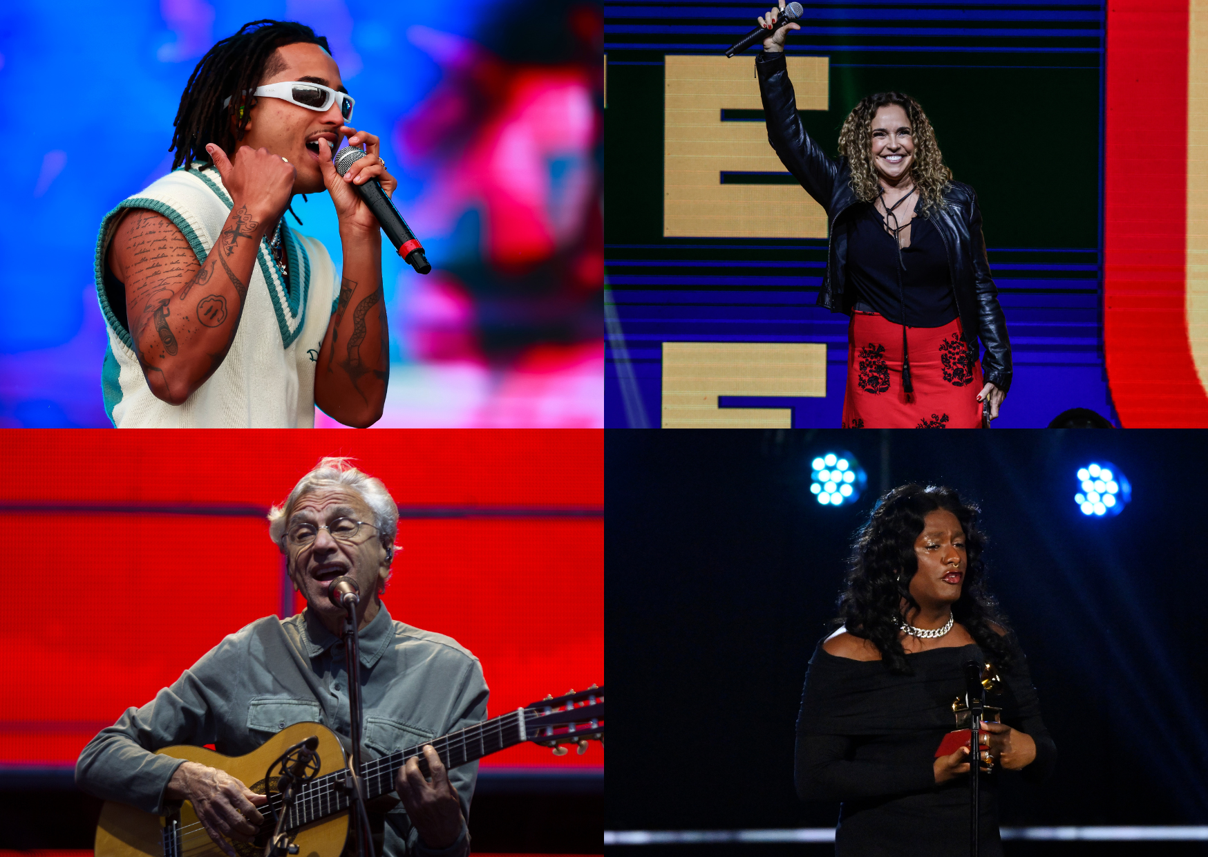 Caetano Veloso, Daniela Mercury, Liniker e Matuê (Fotos: Getty Images)
