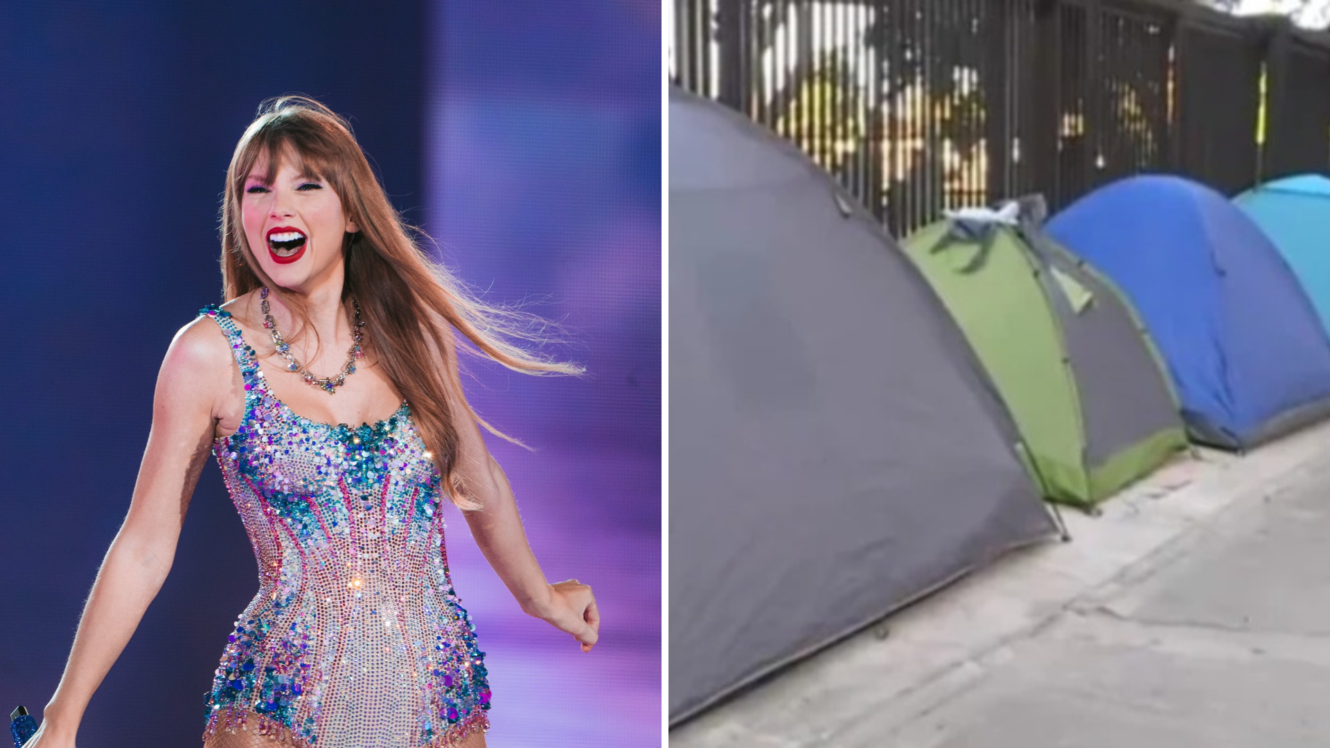 Taylor Swift (Foto: Getty Images) e fãs da cantora acampam na Argentina (Foto: Reprodução/Olé)
