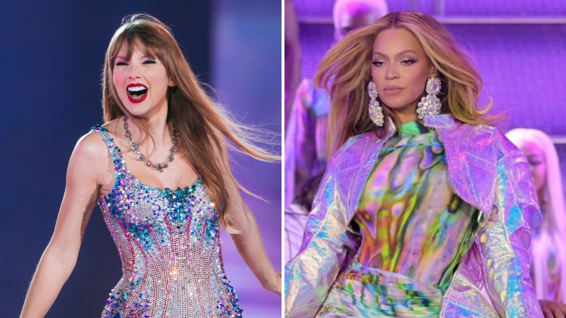 Taylor Swift na 'The Eras Tour' (Foto: Getty Images) e Beyoncè na 'Renaissance Tour' (Foto: