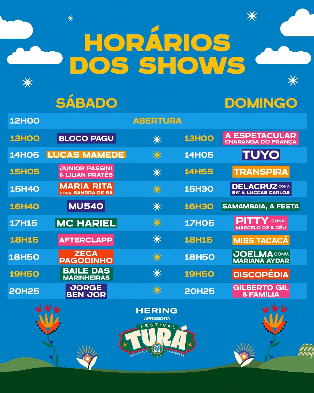 Horários dos shows do Turá 2023