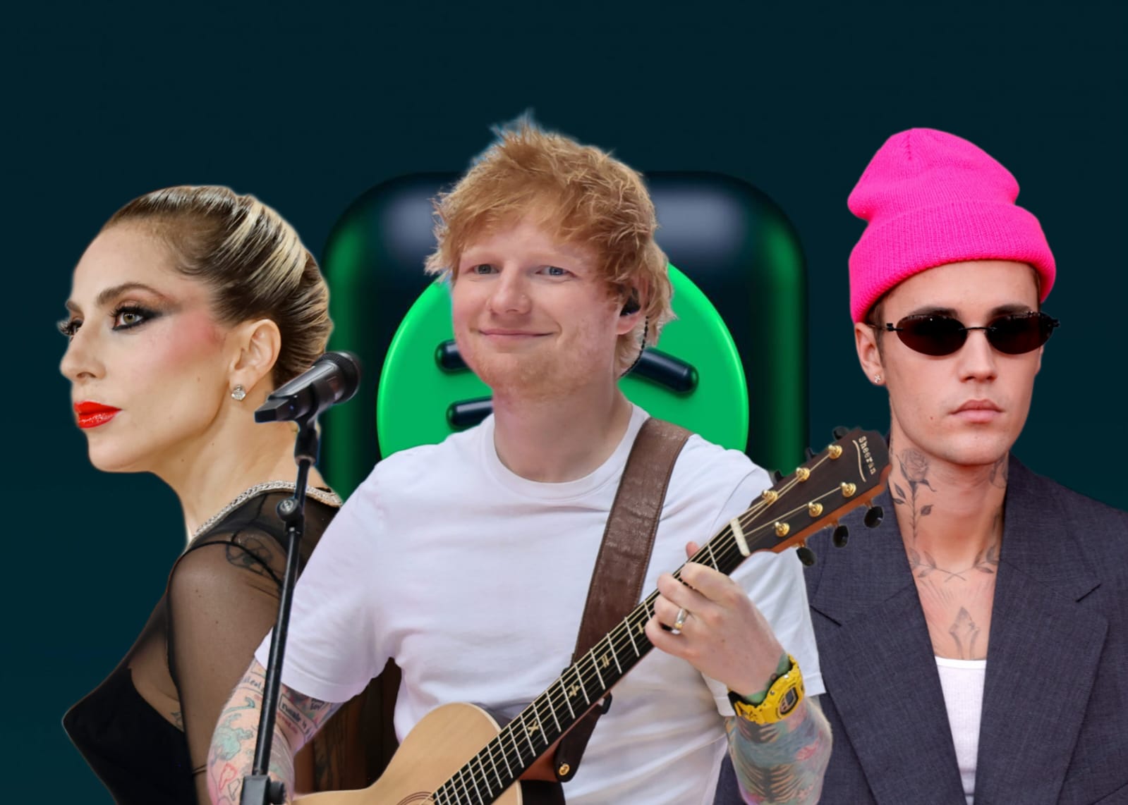 Lady Gaga, Ed Sheeran e Justin Bieber estão no 'Billions Club' do Spotify (com imagens da Getty Images)