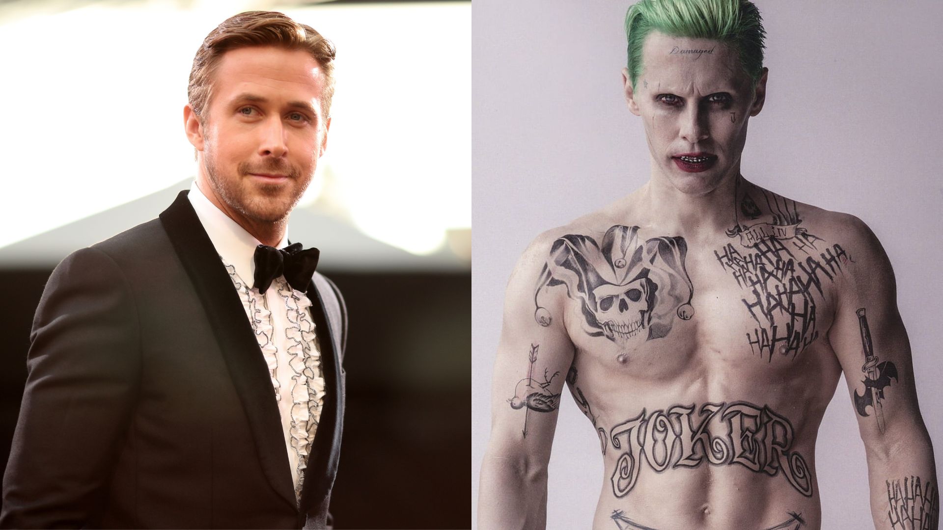 Ryan Gosling (Foto: Christopher Polk/Getty Images) e Jared Leto como Coringa (Foto: Divulgação)