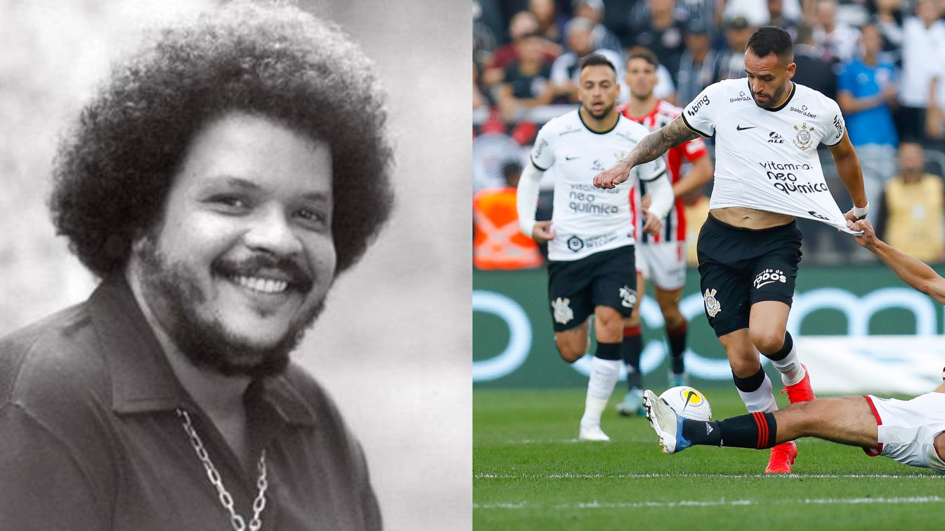 Tim Maia (Foto: Divulgação) e Renato Augusto em jogo do Corinthians (Foto: Ricardo Moreira/Getty Images)