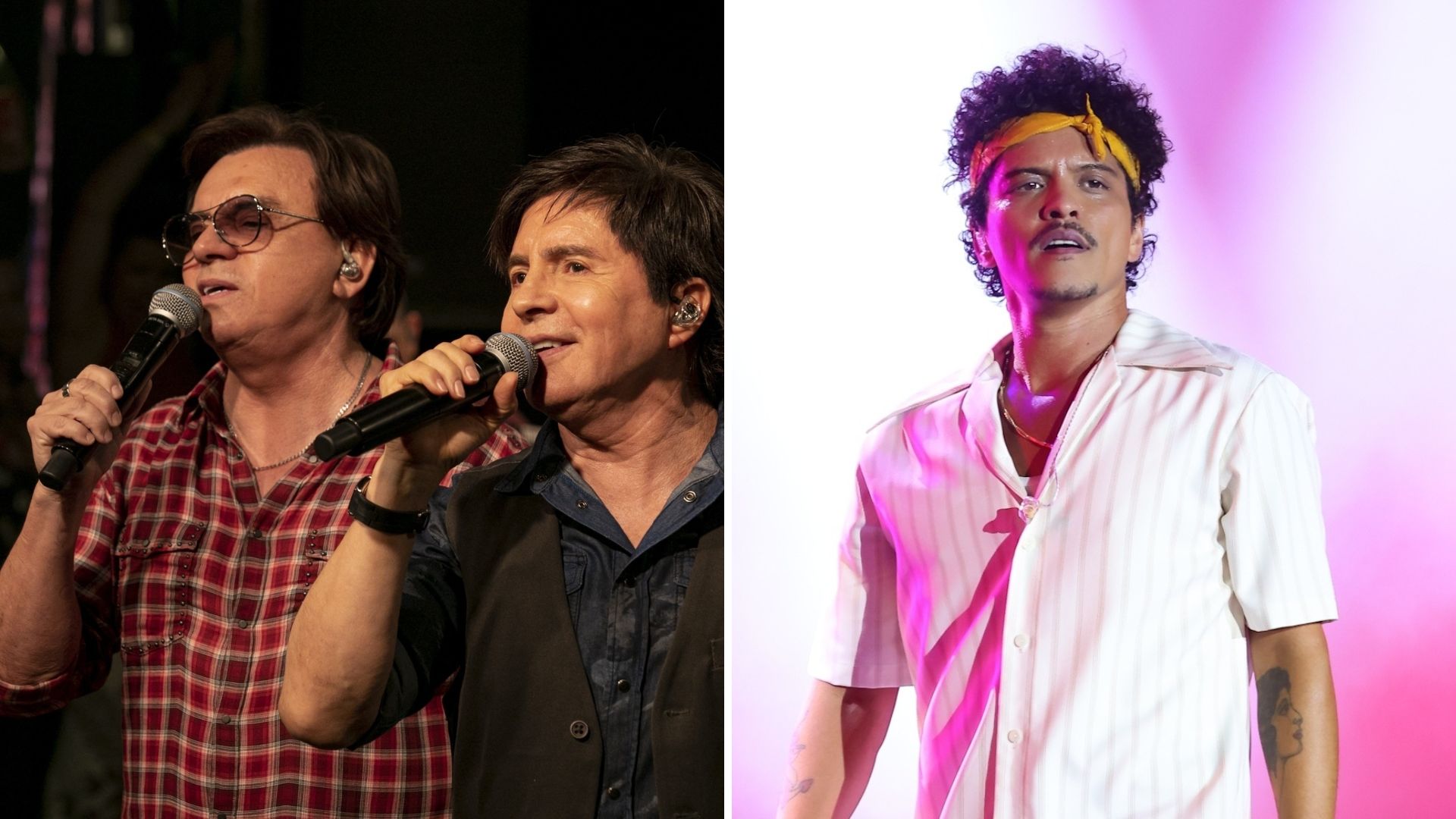 Chitãozinho e Xororó (Foto: Mariana Pekim / UOL) e Bruno Mars no The Town 2023 (Foto: BrazilNews)