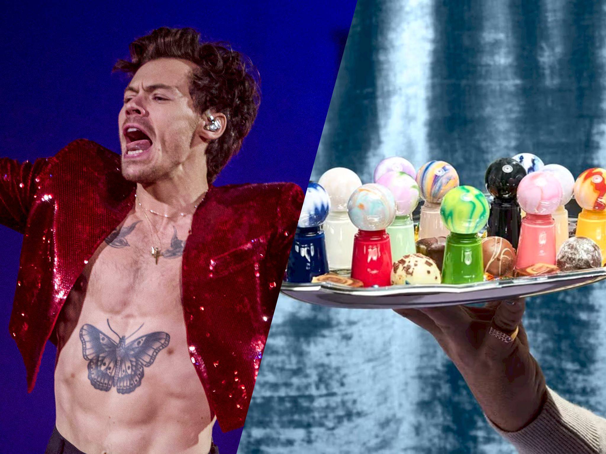 Harry Styles e os perfumes com fragrância de sexo da Pleasing (Getty Images/Reprodução)