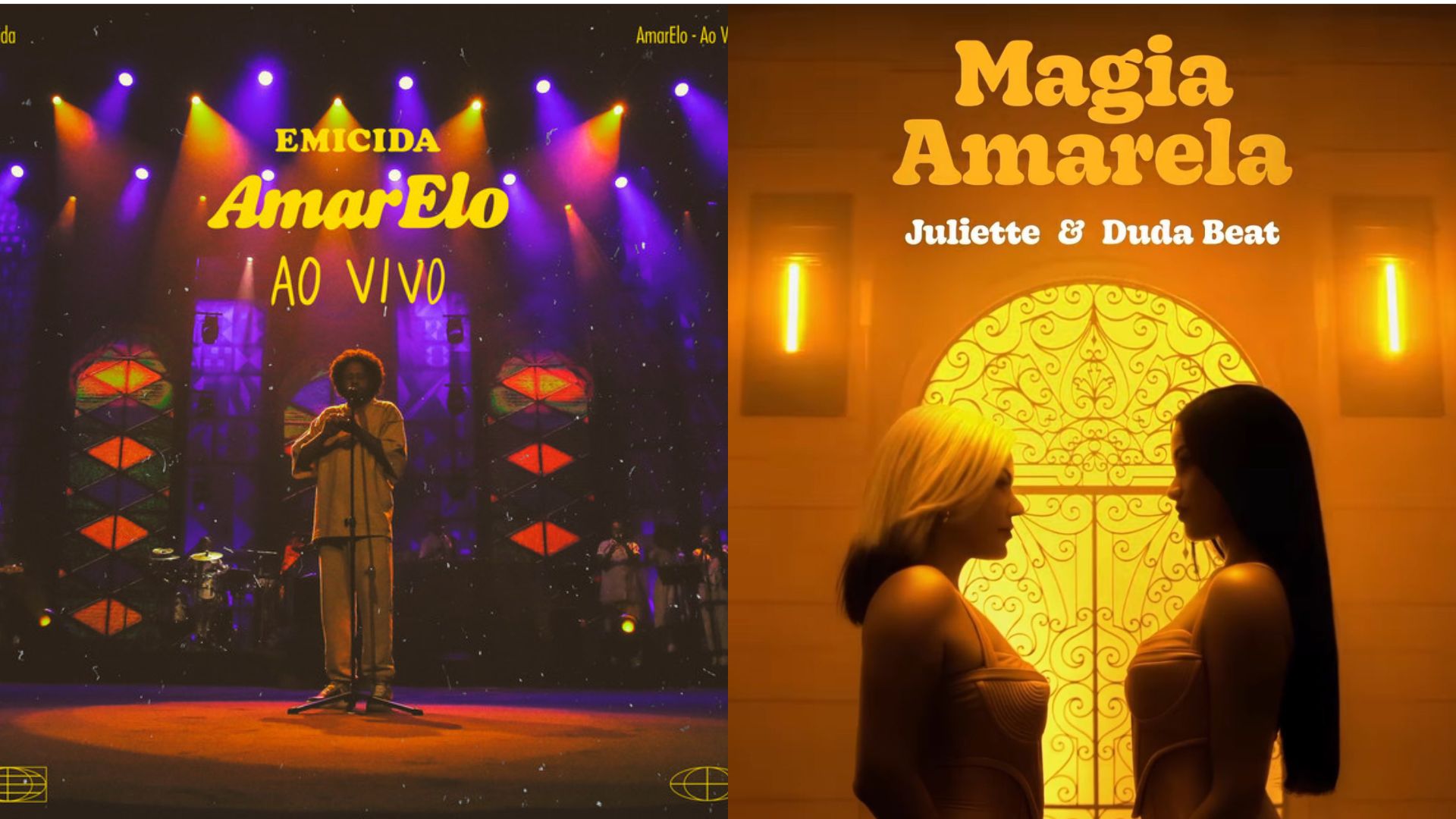 Capas de álbum de Emicida e de single de Duda Beat e Juliette (Fotos: Reprodução)