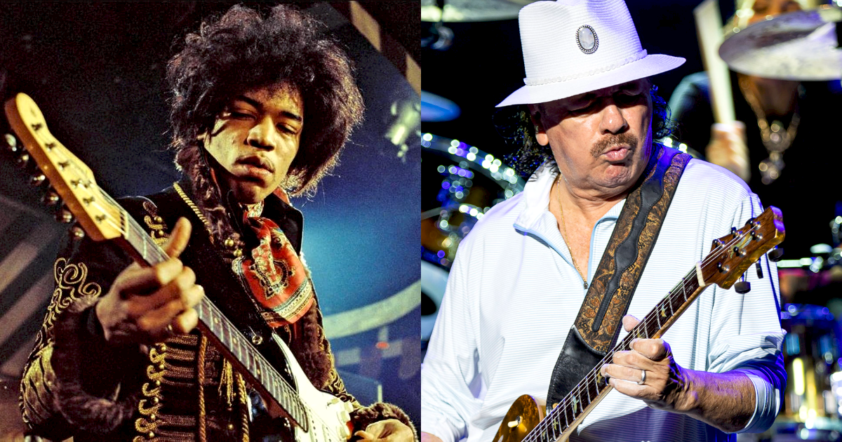 Jimi Hendrix e Carlos Santana (Reprodução/Getty Images)