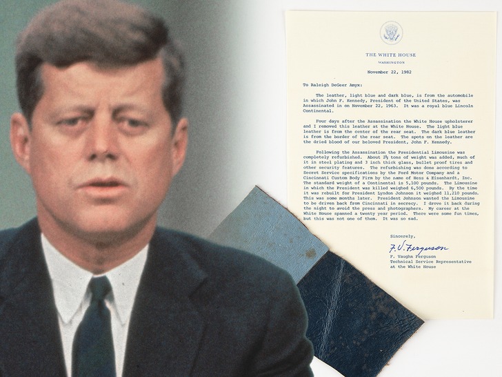 John F. Kennedy e a peça que foi a leilão (Getty Images/RR Auction/Reprodução TMZ)