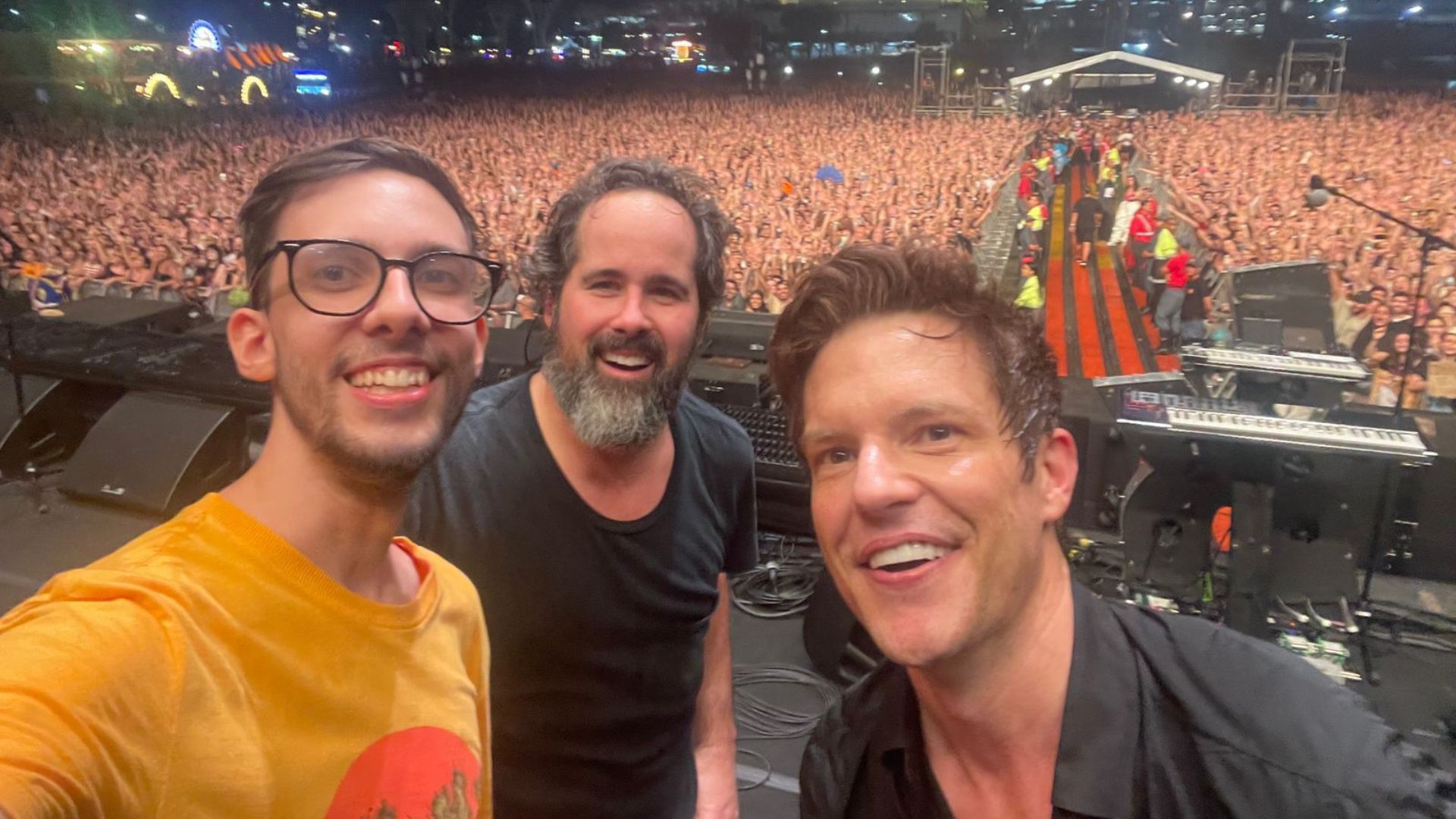Gabriel Bunho, Ronnie Vannucci e Brandon Flowers (Foto: Arquivo pessoal)