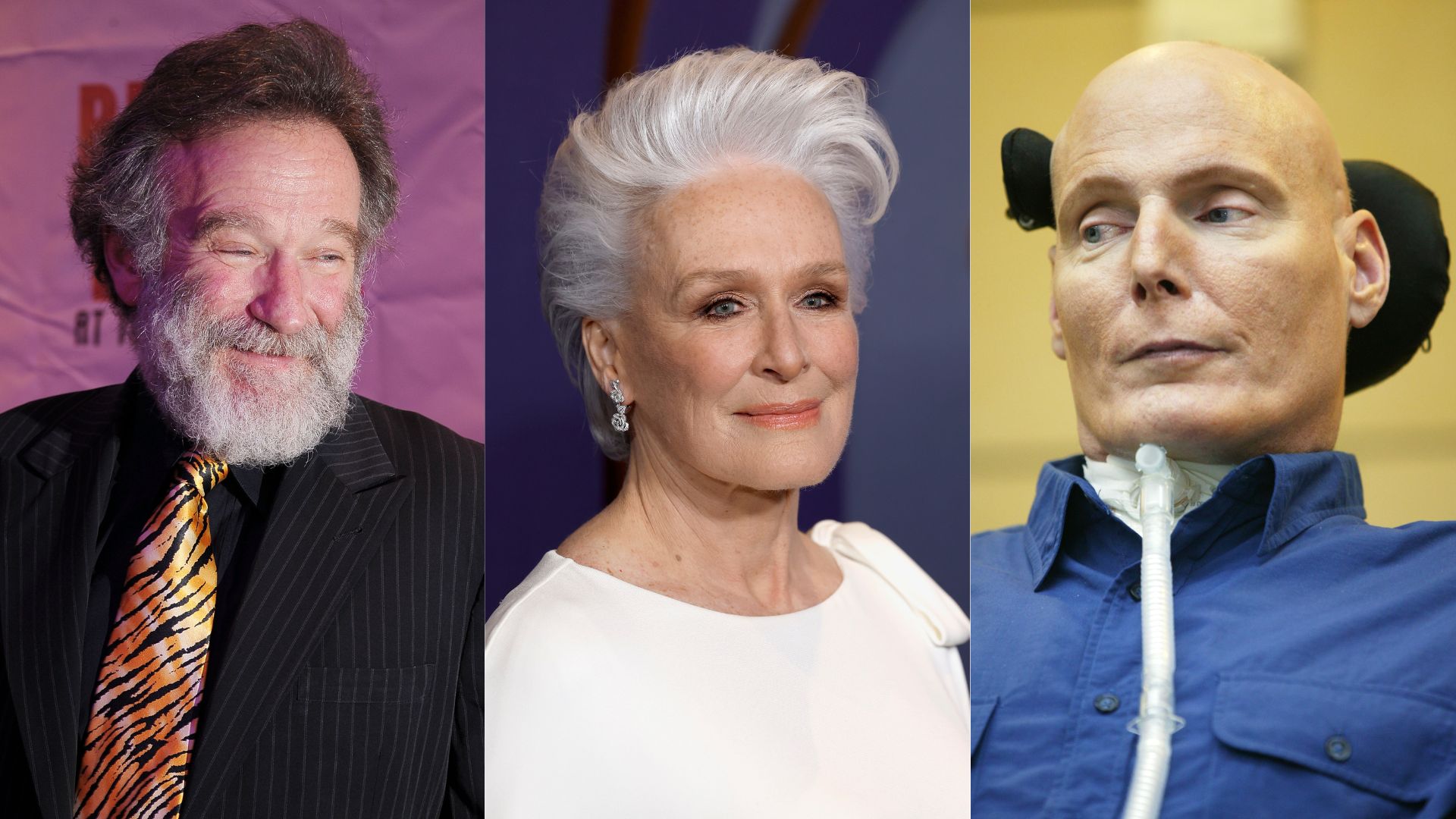 Robin Williams (Foto: Michael Loccisano/Getty Images) | Glenn Close (Foto: Frazer Harrison/Getty Images) | Christopher Reeve (Foto: Ziv Koren-Pool/Getty Images)