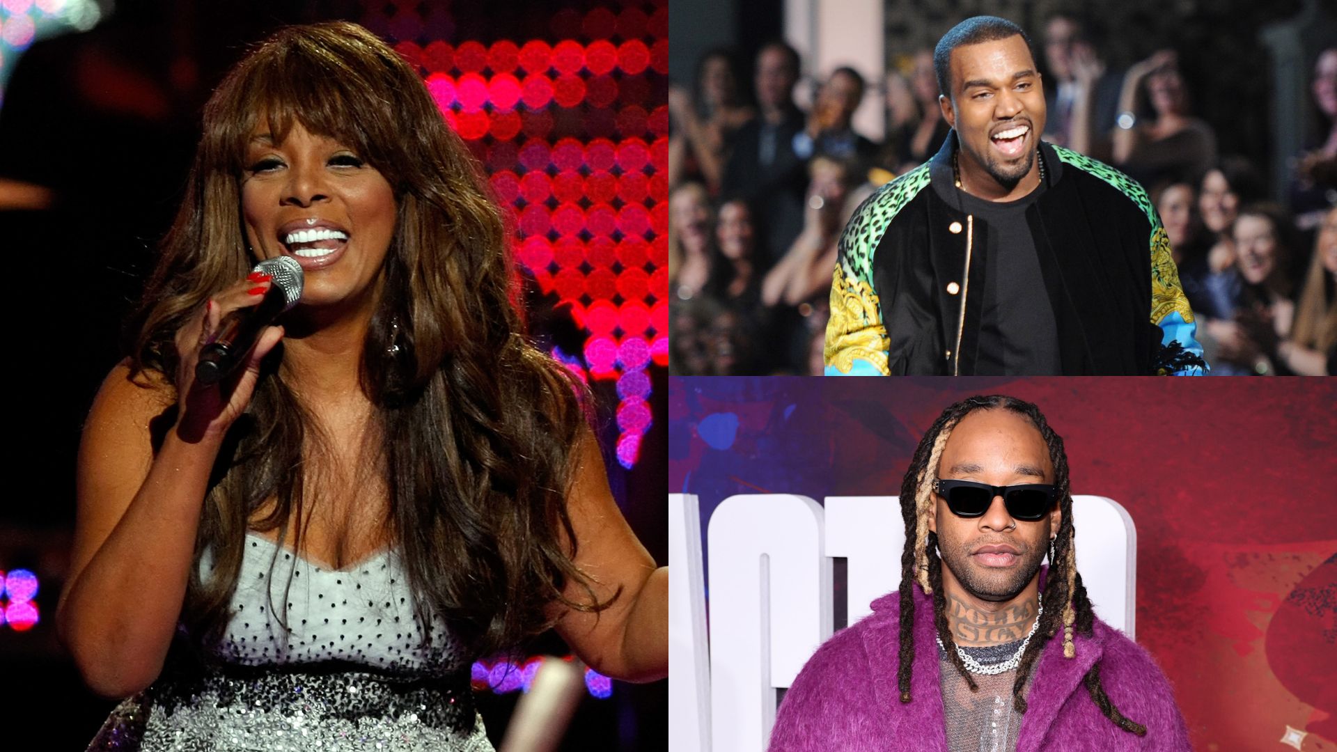 Donna Summer (Foto: Ethan Miller/Getty Images), Kanye West (Foto: Jamie McCarthy/Getty Images) e Ty Dolla $ign (Foto: Theo Wargo/Getty Images)