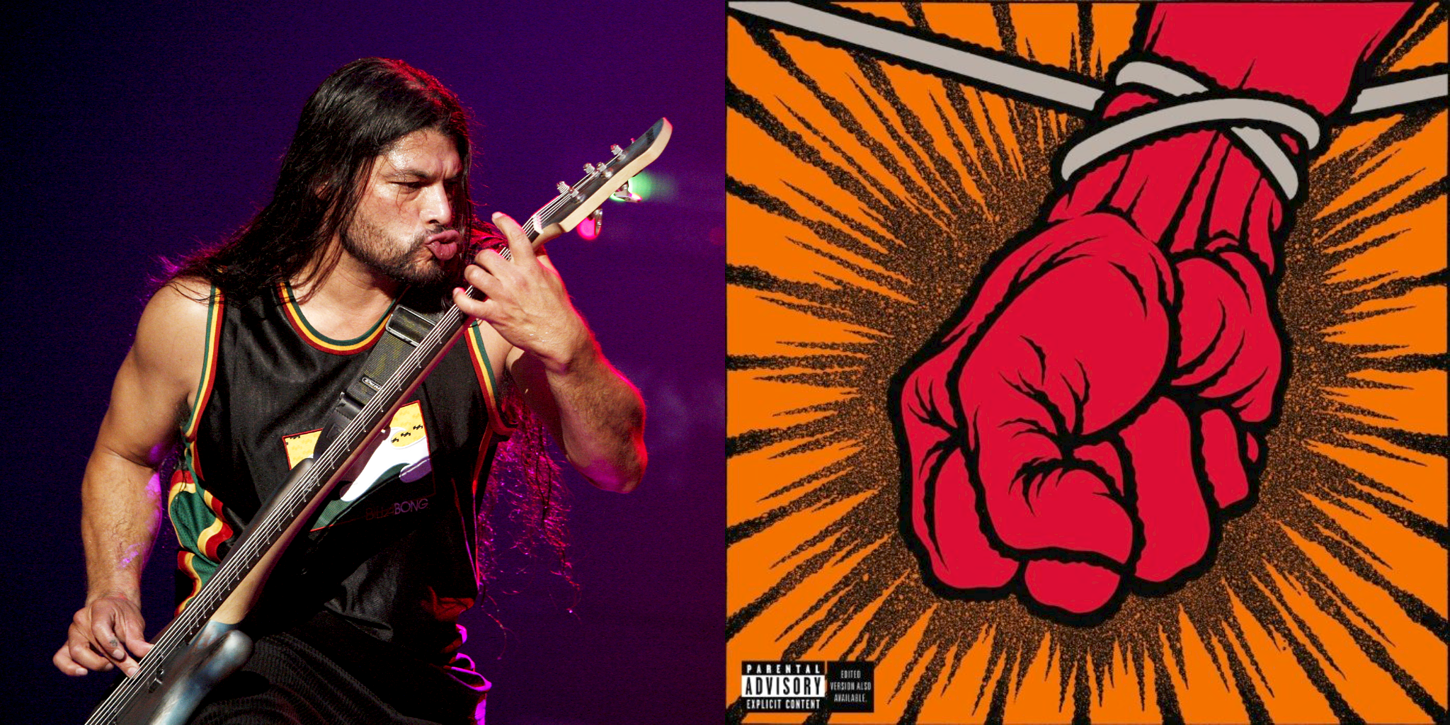 Robert Trujillo e a capa de 'St. Anger' (Getty Images/Reprodução)