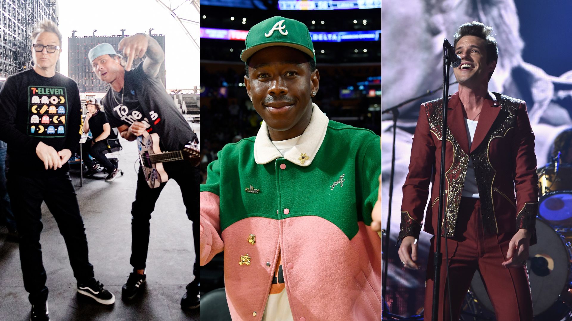 Blink-182 (Foto: Matt Winkelmeyer/Getty Images) | The Killers (Foto: Theo Wargo/Getty Images) | Tyler, The Creator (Foto:  Kevork Djansezian/Getty Images)