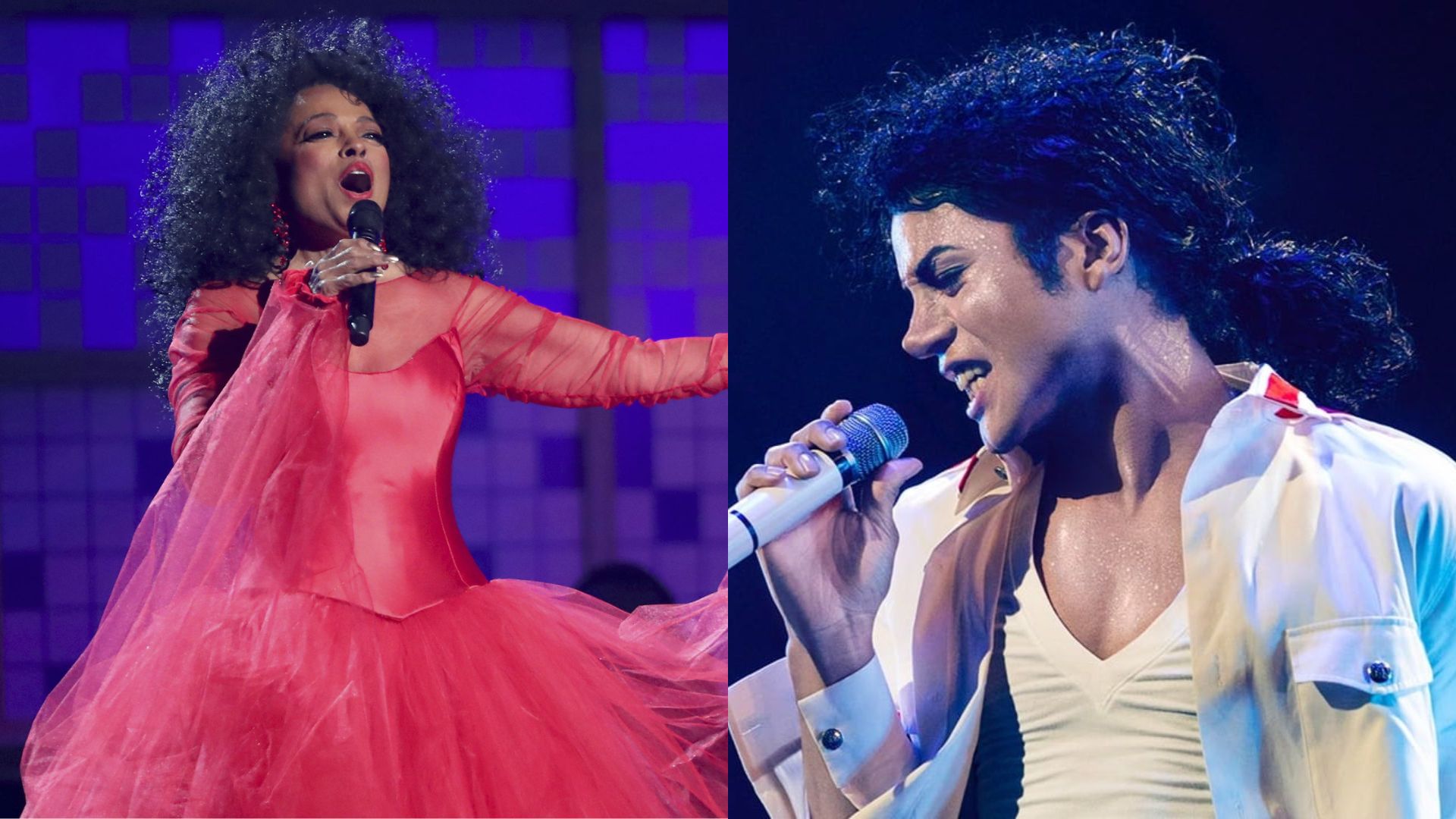 Diana Ross no Grammy 2019 (Foto: Matt Sayles/Invision/AP) e Jaafar Jackson como Michael Jackson (Foto: Reprodução)