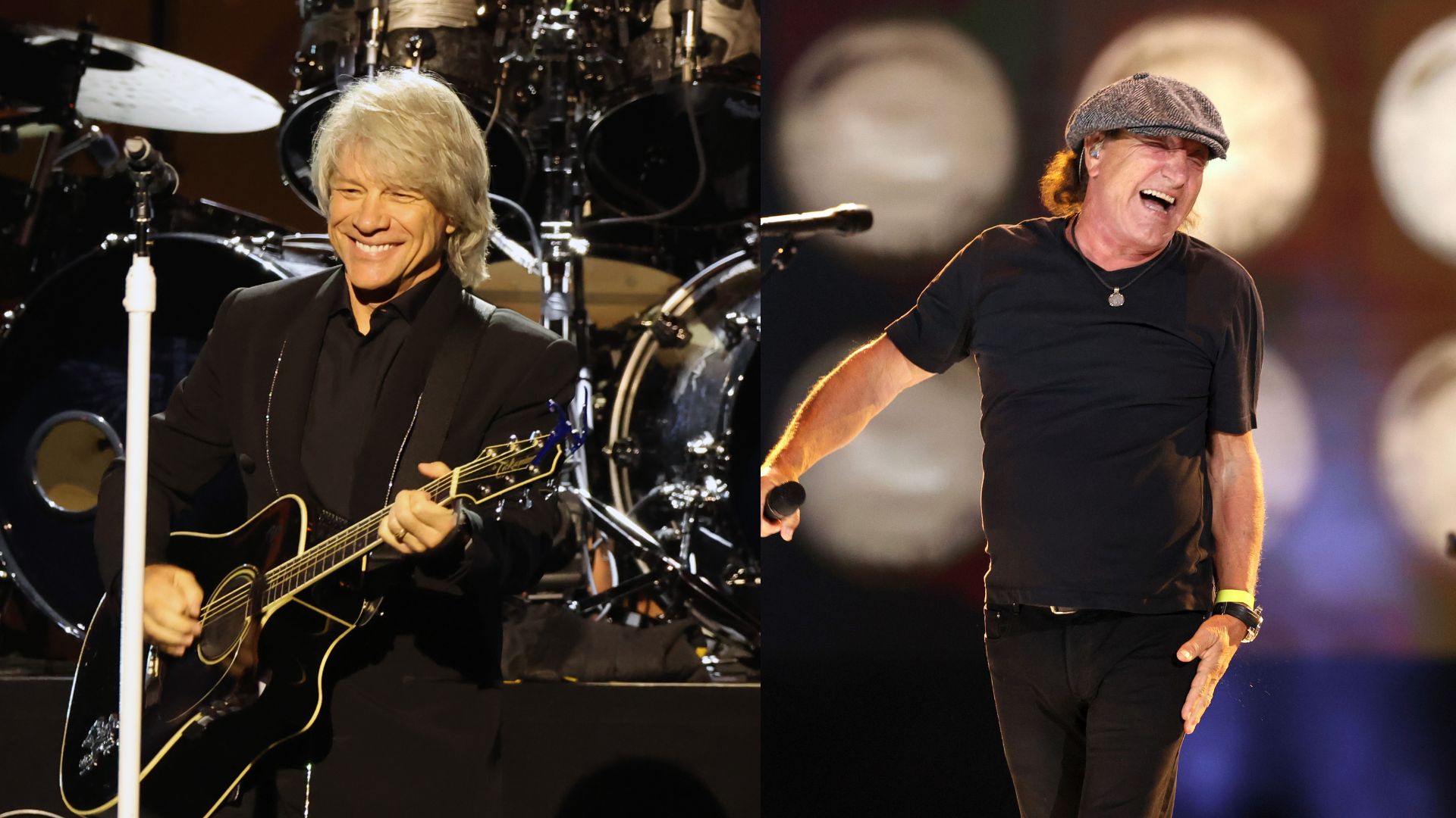 Jon Bon Jovi, do Bon Jovi (Foto: Amy Sussman/Getty Images) | Brian Johnson, do AC/DC (Foto: Kevin Winter/Getty Images)