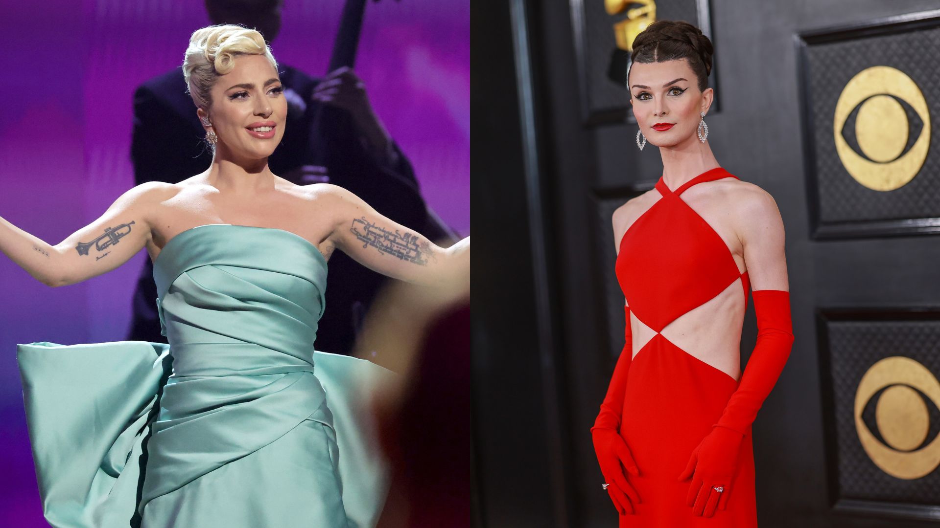 Lady Gaga (Foto: Emma McIntyre/Getty Images for The Recording Academy) e Dylan Mulvaney (Foto: Matt Winkelmeyer/Getty Images for The Recording Academy)
