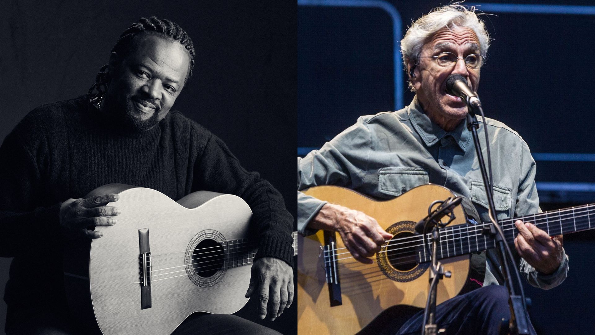 Xande de Pilares (Foto: Fernando Young) e Caetano Veloso (Foto: Santiago Bluguermann/Getty Images)