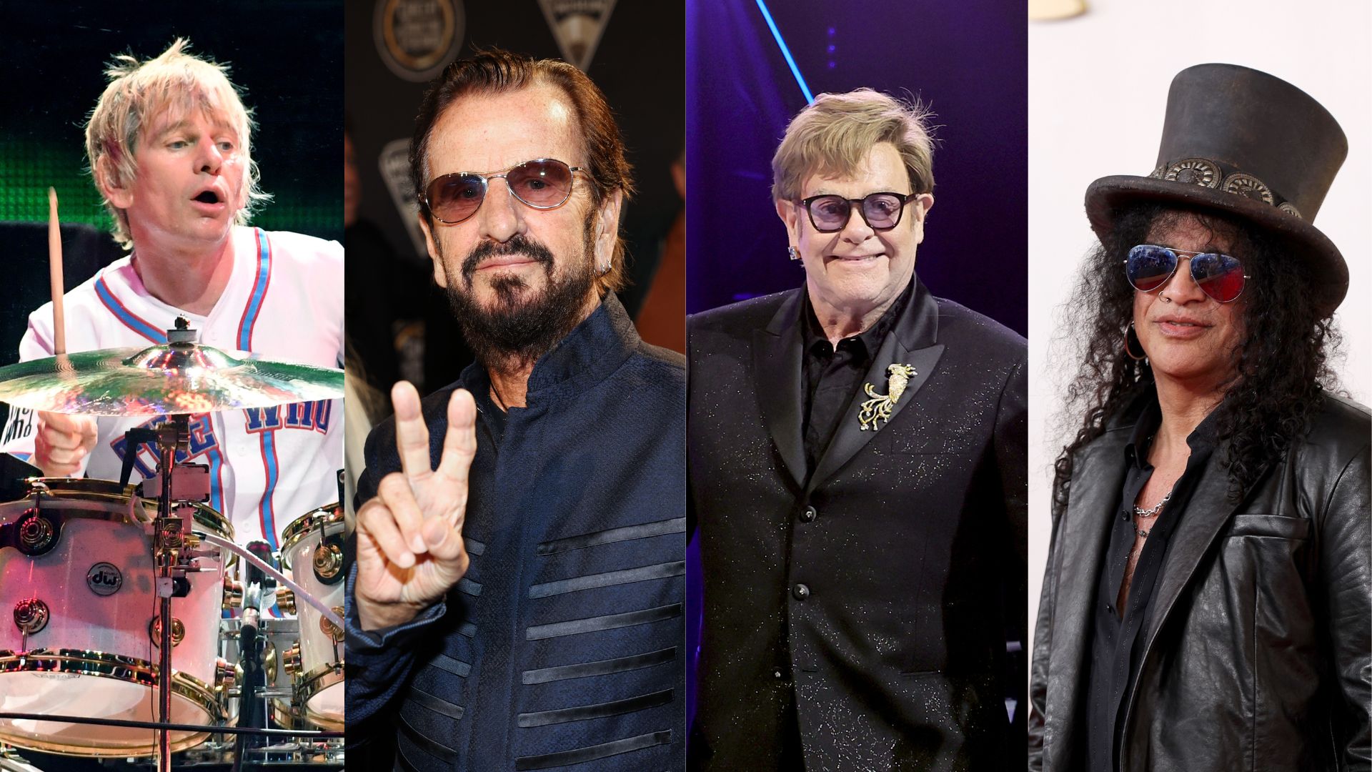 Zak Starkey (Foto: Ethan Miller/Getty Images) | Ringo Starr (Foto: Terry Wyatt/Getty Images) | Elton John (Foto: Theo Wargo/Getty Images) | Slash (Mike Coppola/Getty Images)