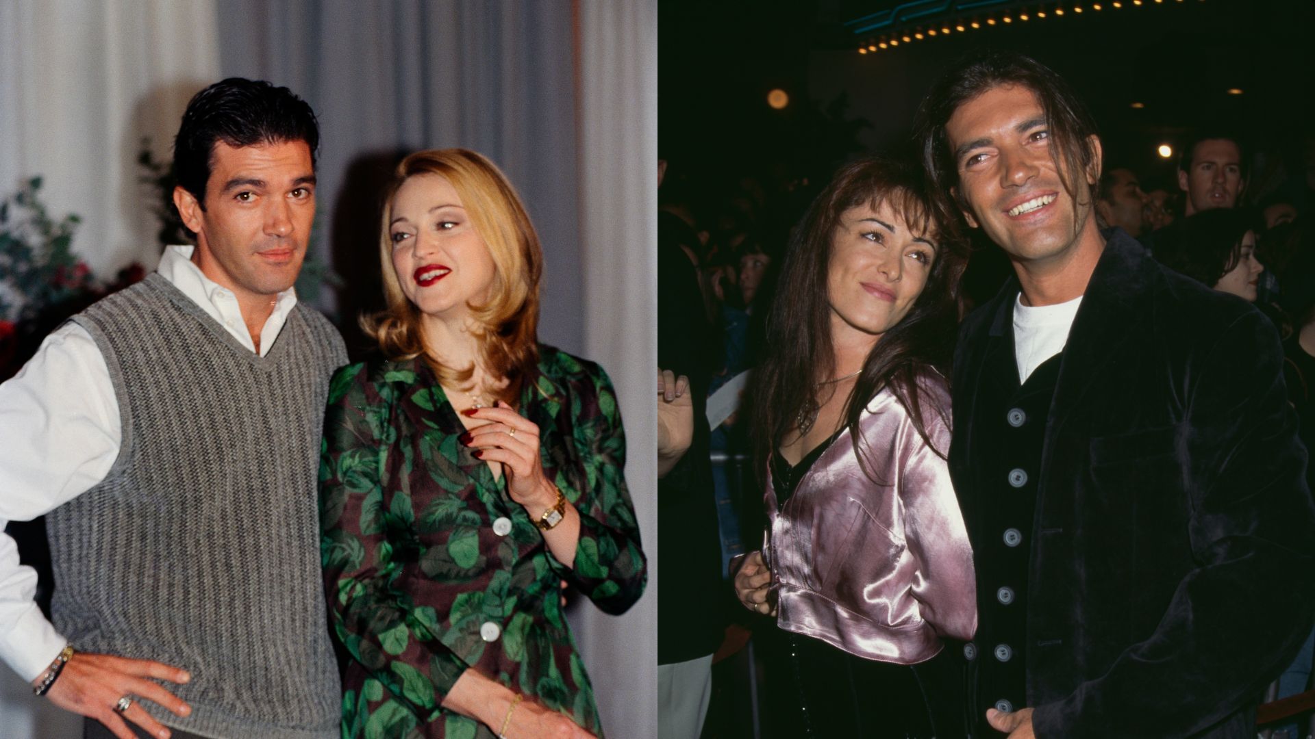 Antonio Banderas e Madonna (Foto: Dave Benett/Getty Images) | Ana Leza e Antonio Banderas (Foto: Vinnie Zuffante/Getty Images)