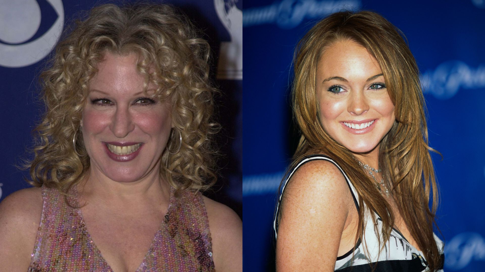 Bette Midler no Peoples Choice 2001 (Foto: Jeff Kravitz/FilmMagic, Inc) e Lindsay Lohan em 2006 (Foto: Kurt Krieger/Corbis via Getty Images)