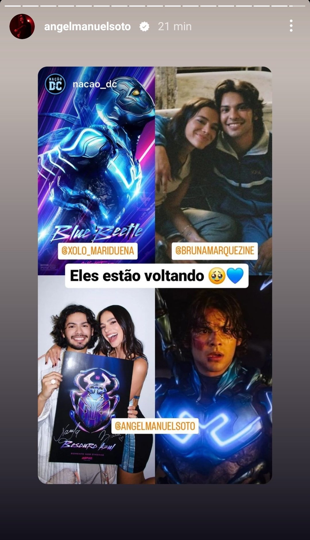 Diretor de Besouro Azul, Angel Manuel Soto comemorou o retorno de Xolo Maridueña e Bruna Marquezine em série do Besouro Azul (Foto: Reprodução/Instagram)