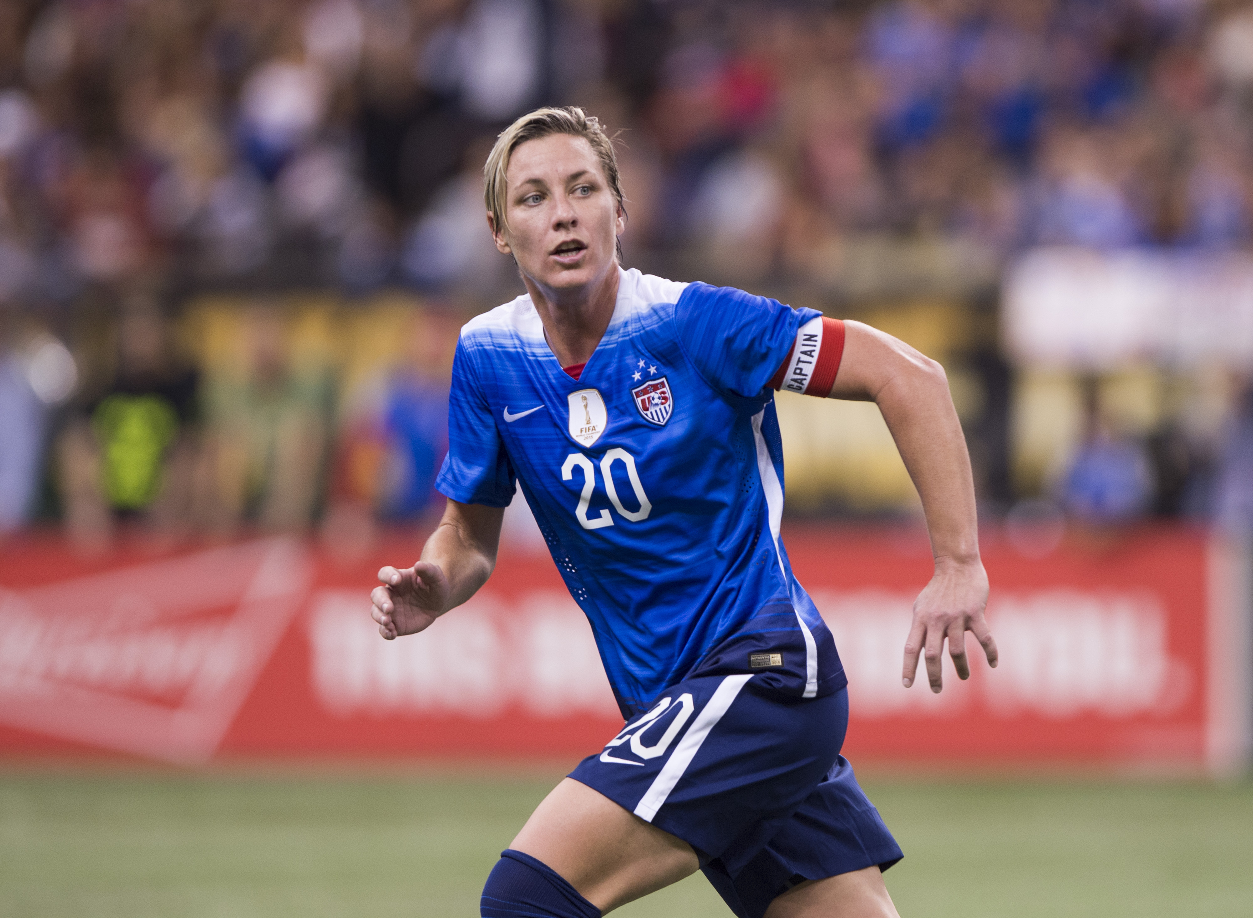 Abby Wambach runs downfield during a match against China at the Superdome on December 16, 2015 in New Orleans, Louisiana. (Photo by Brad Smith/ISI Photos/Getty Images)
