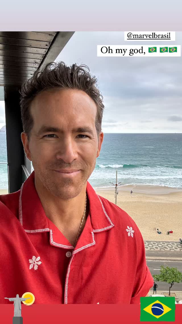Ryan Reynolds chega ao Brasil para a turnê de divulgação de Deadpool & Wolverine (Foto: Reprodução/Instagram)