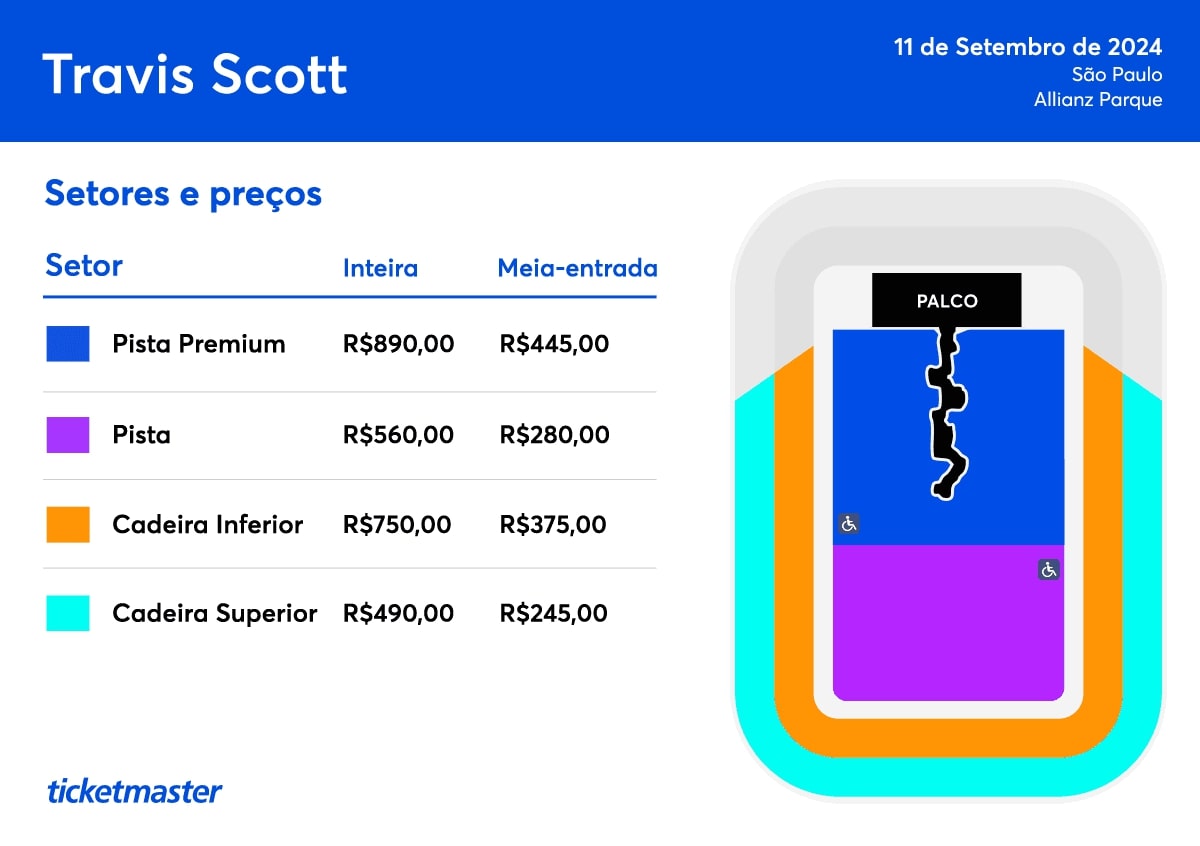 Preços dos ingressos do show de Travis Scott, em São Paulo, em 2024 (Foto: Divulgação)