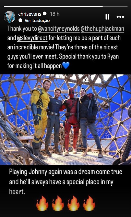 Chris Evans comemora participação em Deadpool & Wolverine