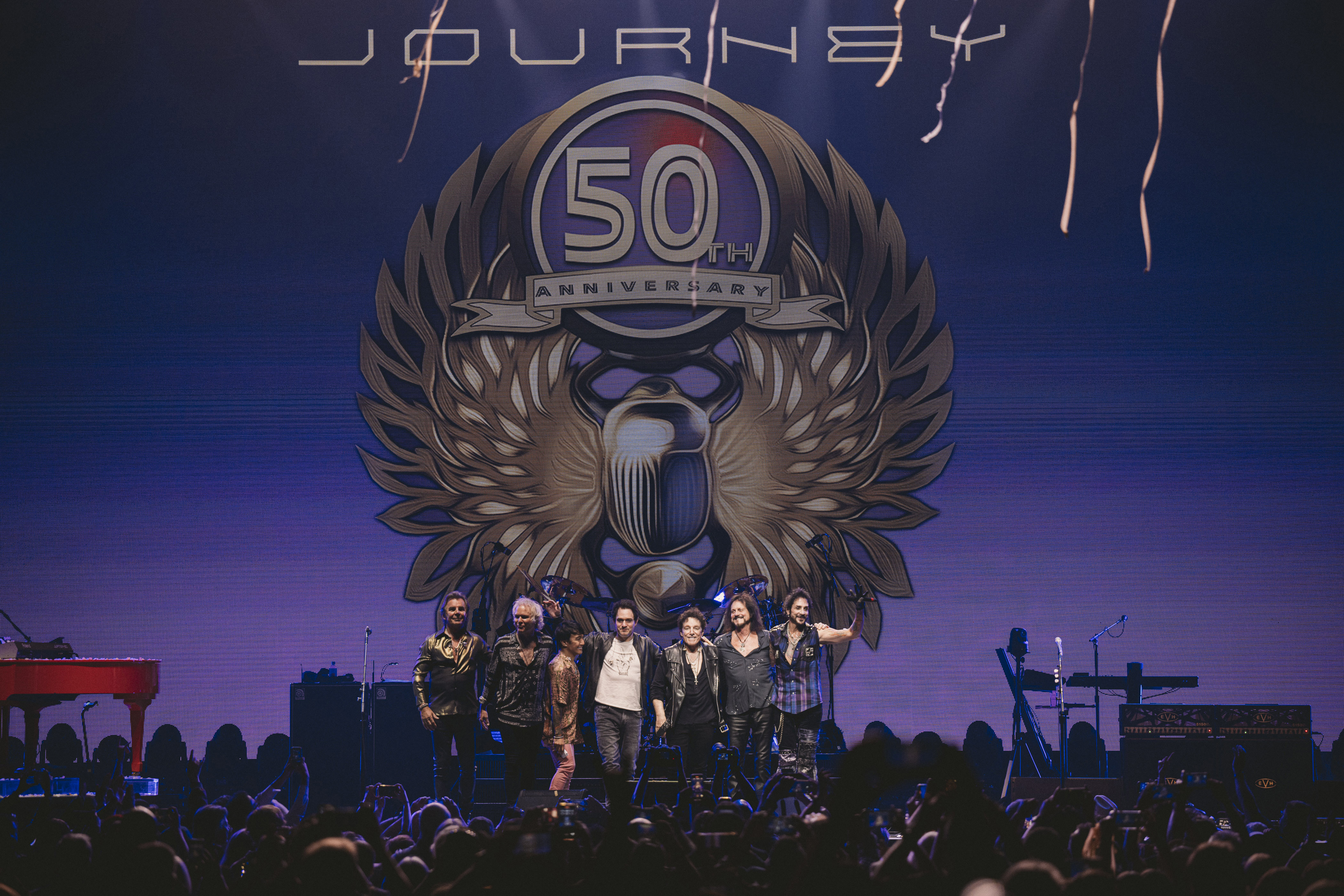 Journey is seen on stage during their 50th Anniversary Tour at Moody Center on February 22, 2023 in Austin, Texas. (Photo by Rob Loud/Getty Images for Journey)